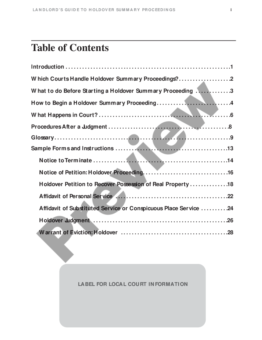page 1 Landlord’s Guide To Holdover Summary Proceedings (For Courts Outside New York City) preview