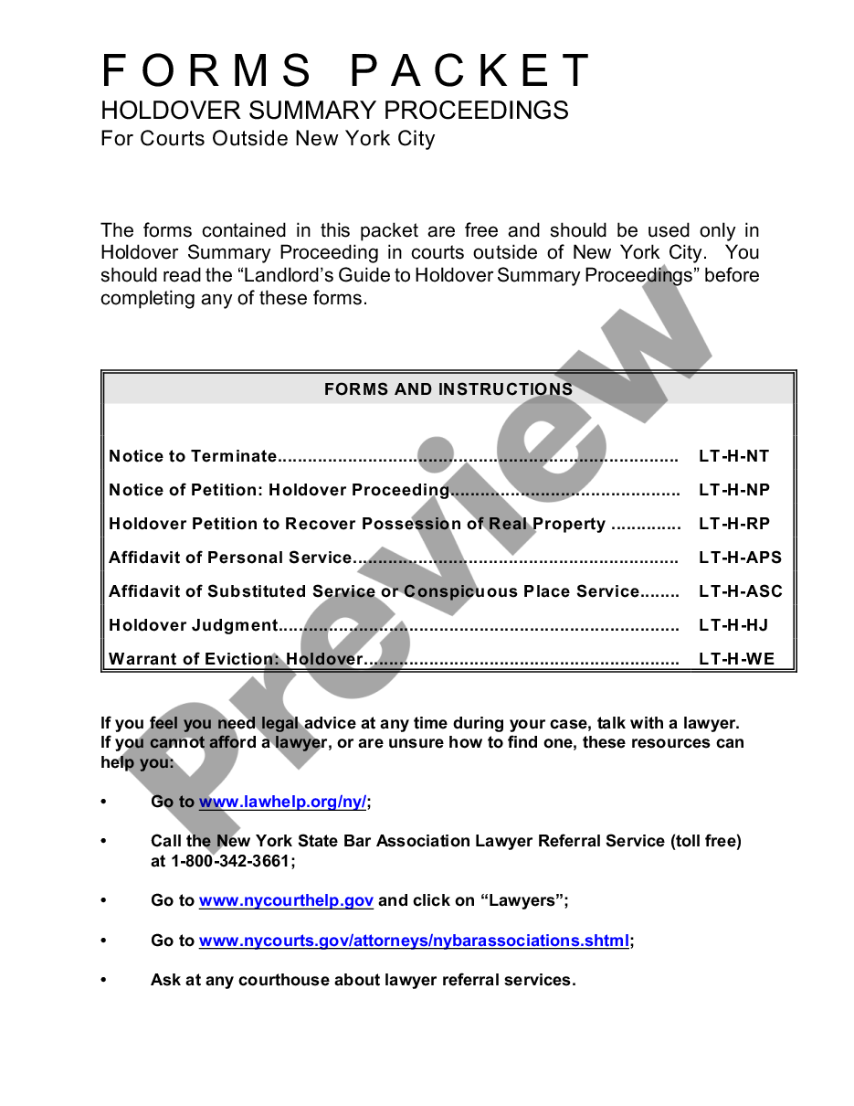 page 1 Eviction Forms Packet For Holdover Summary Proceedings For Courts Outside New York City preview