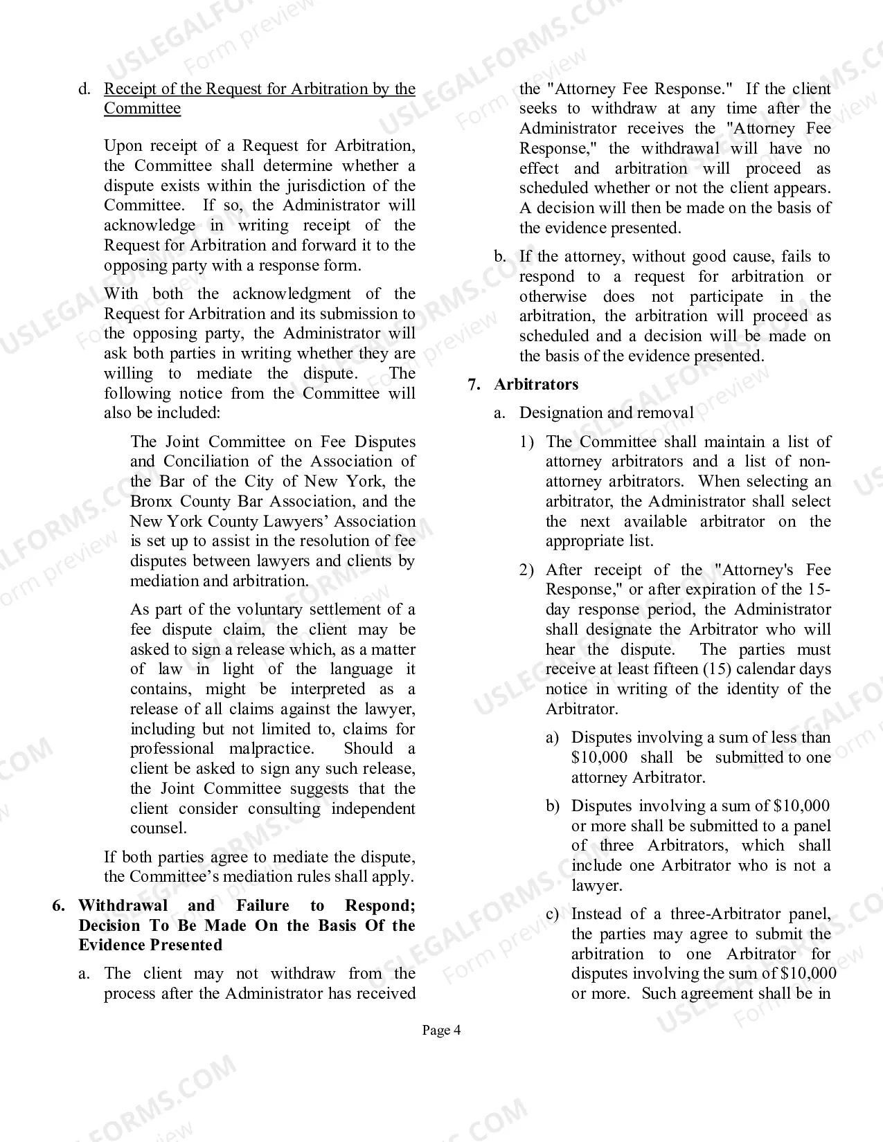 Preview Packet for Dispute over Fees