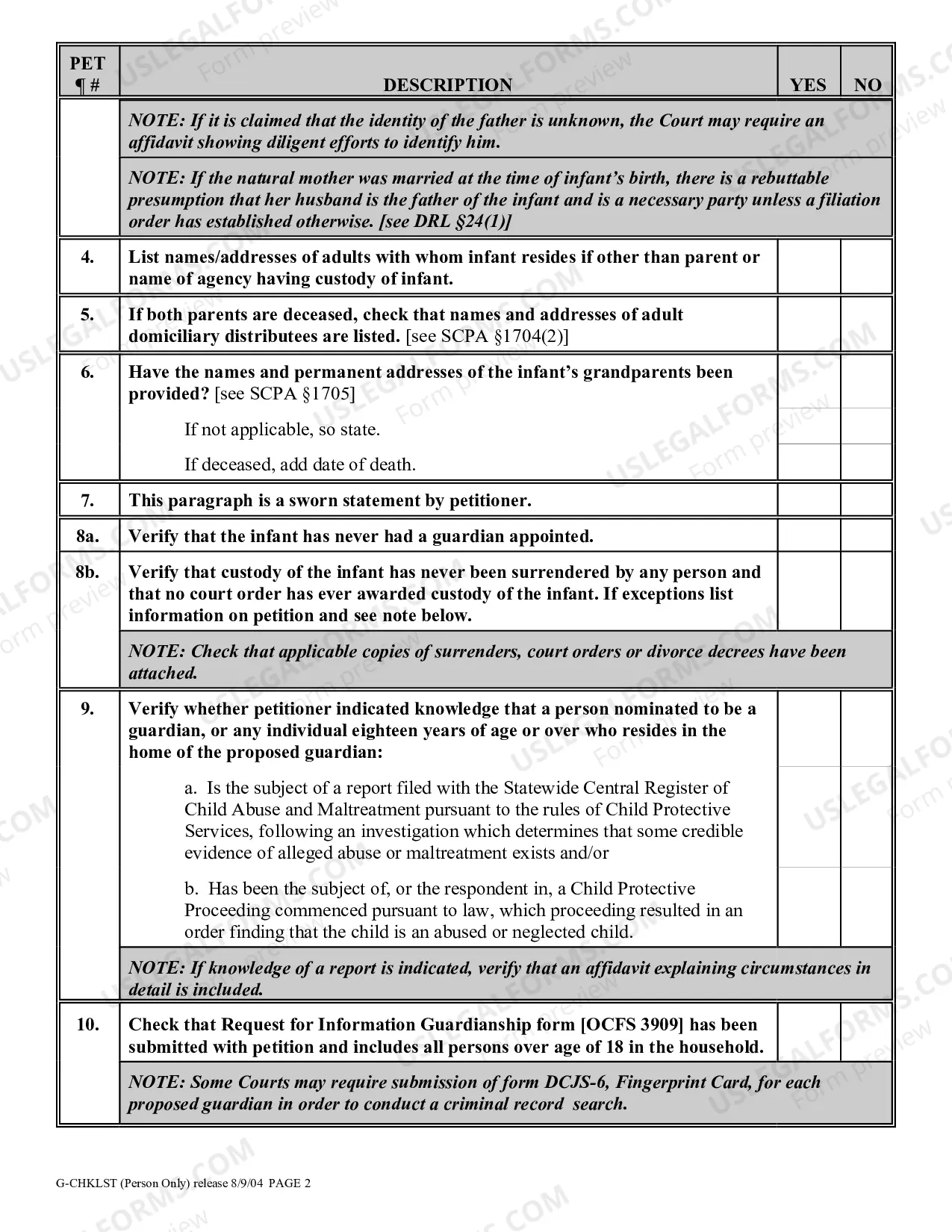 Preview Guardianship Proceeding Checklist - Person Only