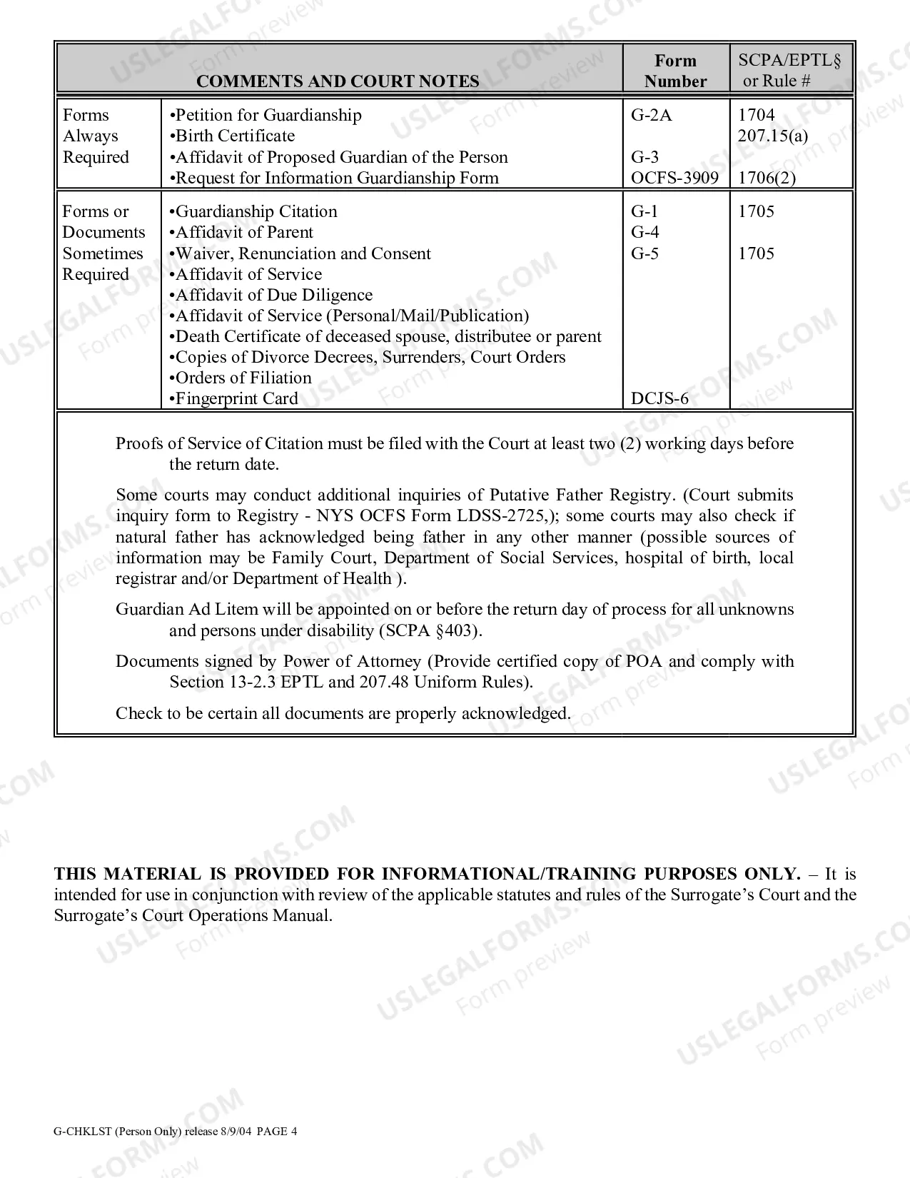 Preview Guardianship Proceeding Checklist - Person Only