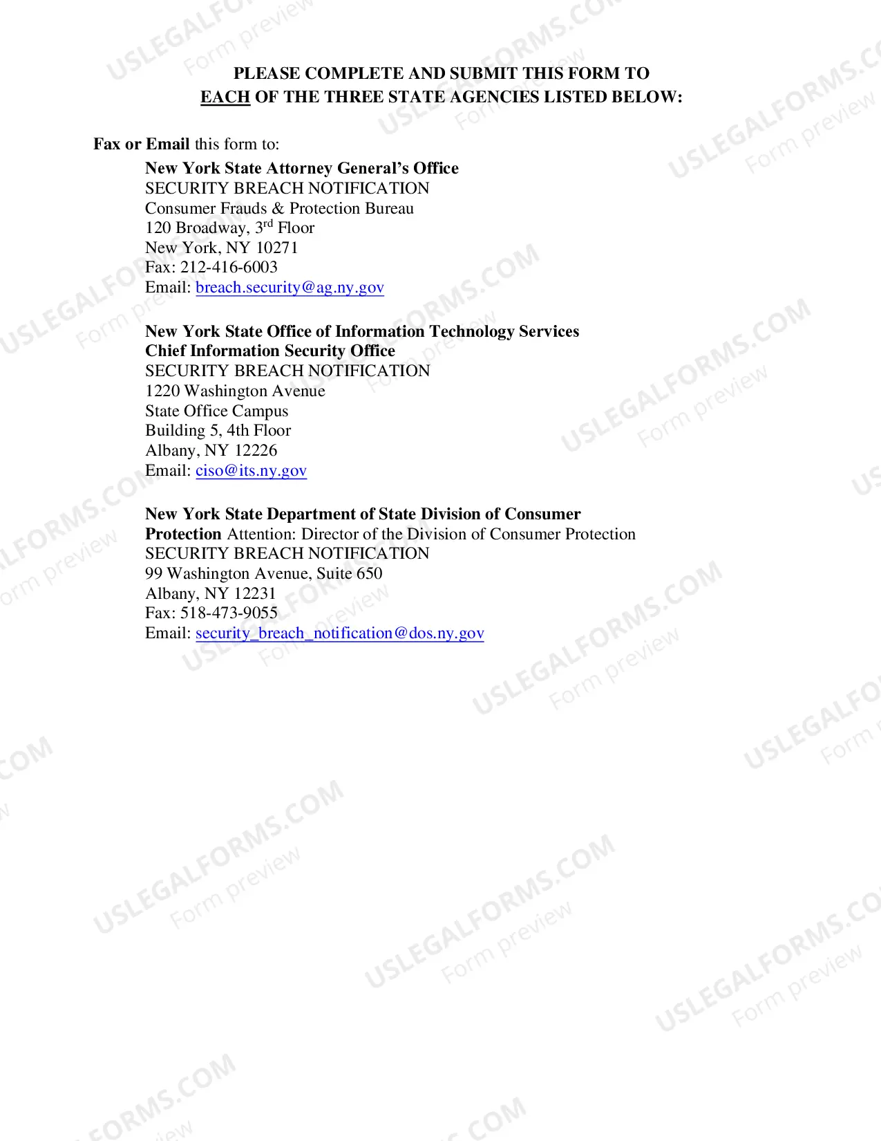 Preview New York State Security Breach Reporting Form (State Technology Law Sec. 208)