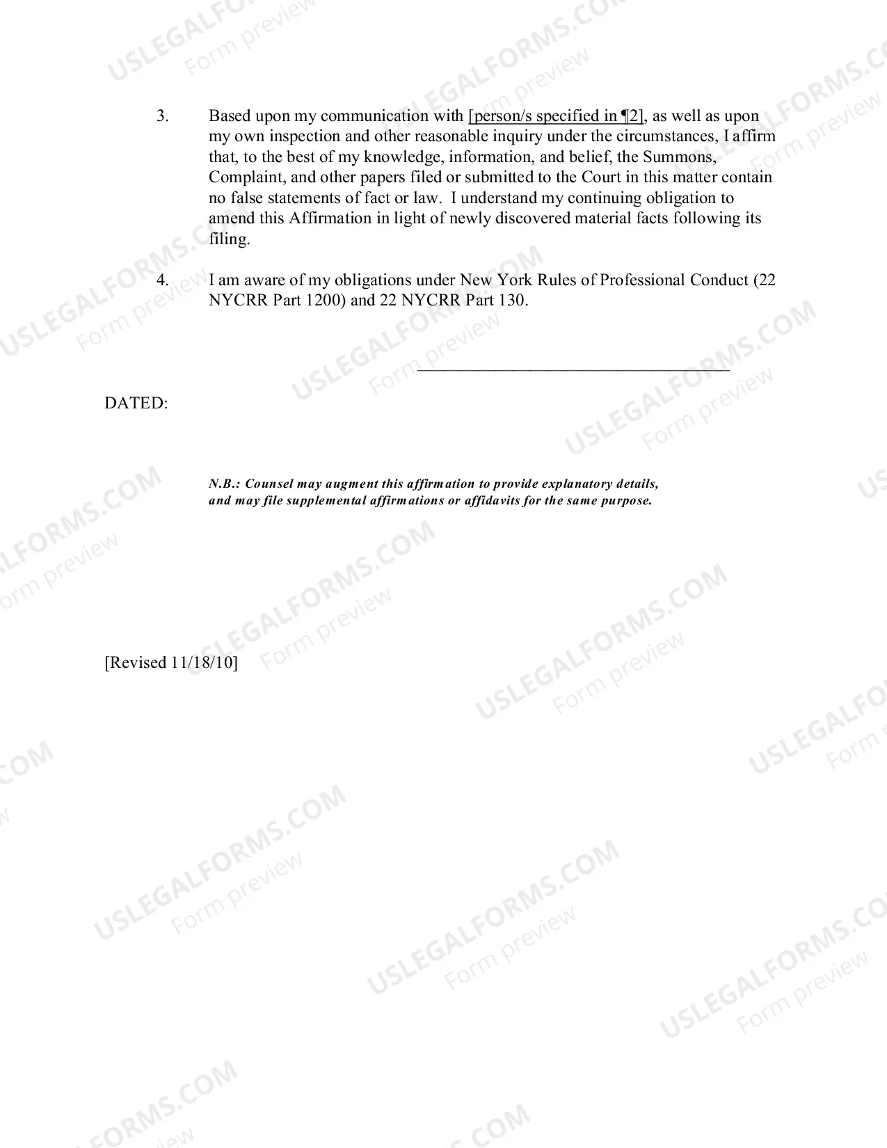 Preview Attorney Affirmation And Affidavit (Foreclosure)