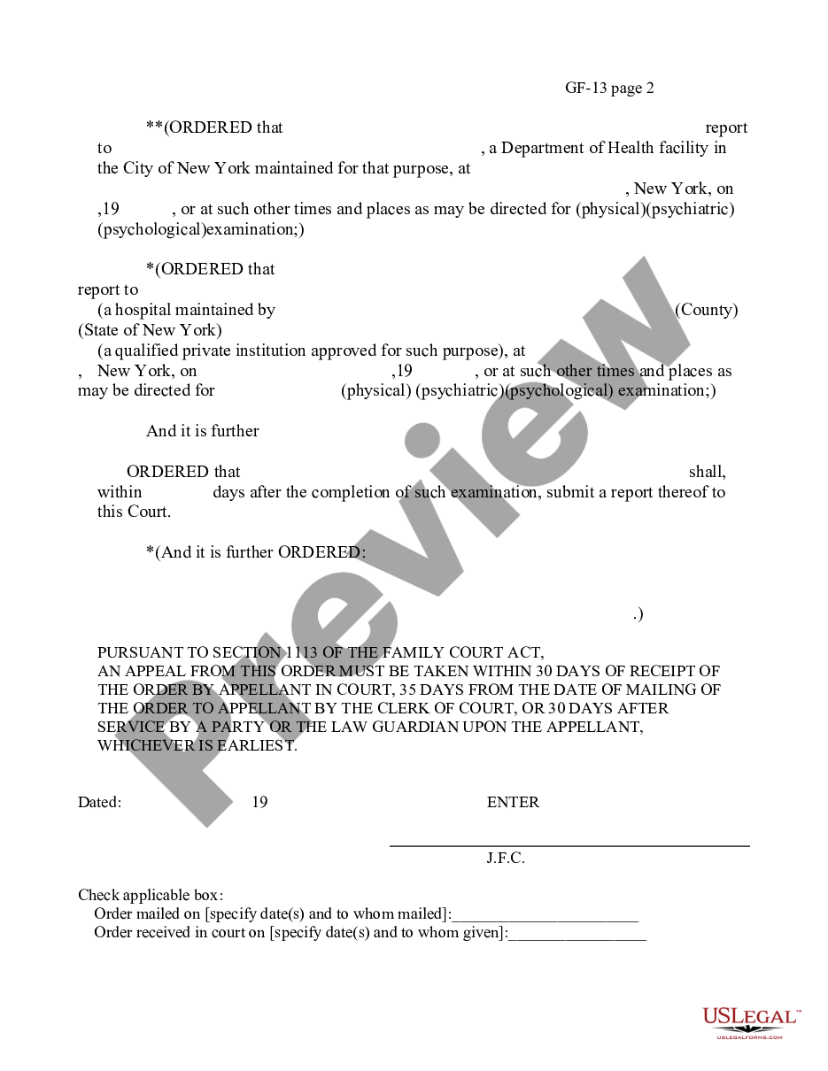 page 1 Order Directing Medical Examination - Outpatient preview