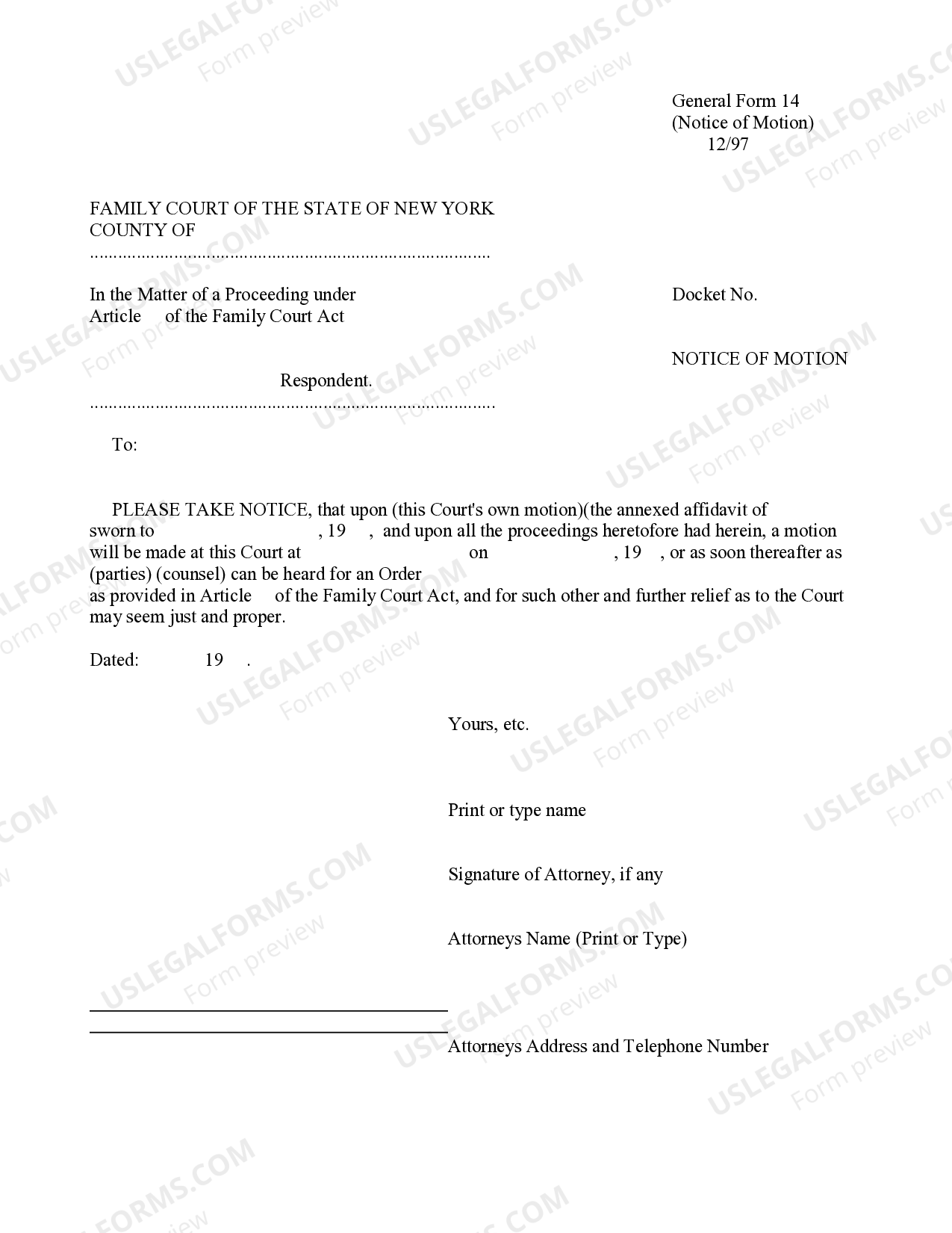 New York Notice of Motion - Form 14 Notice Of Motion | US Legal Forms