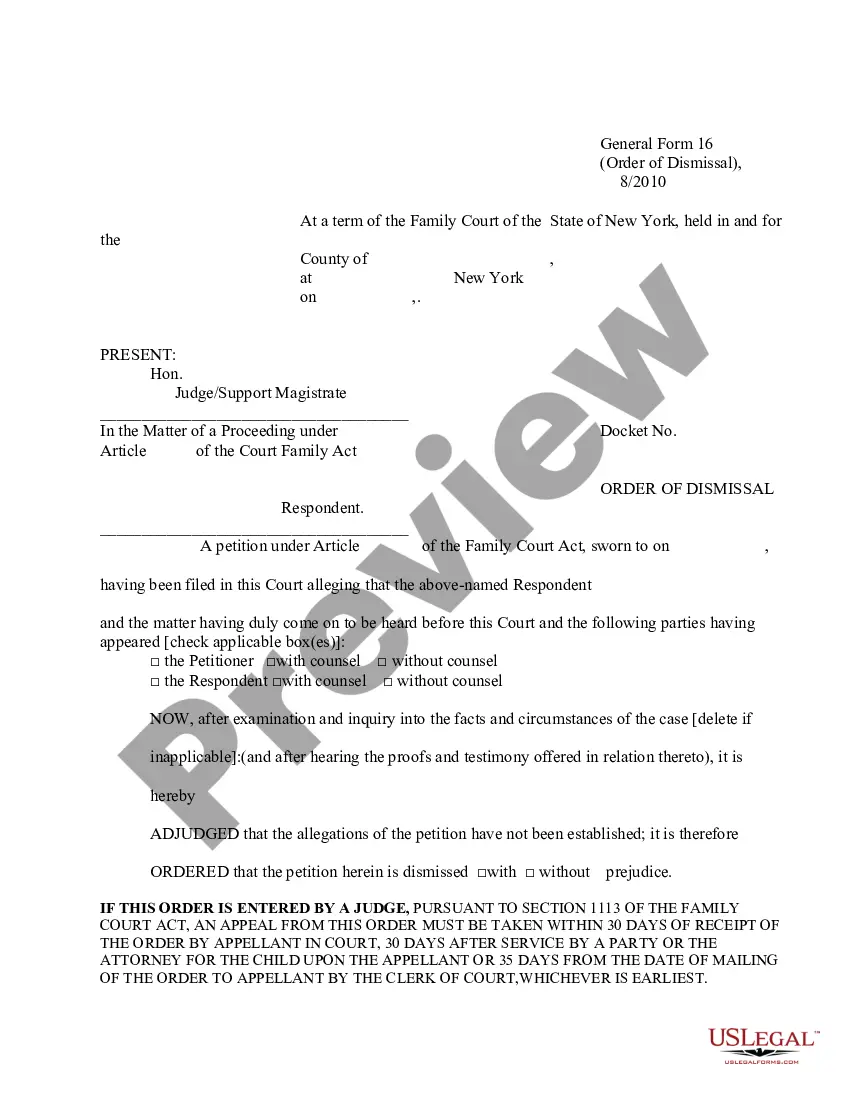 Syracuse New York Order of Dismissal - Court Dismissal Order Nyc | US ...