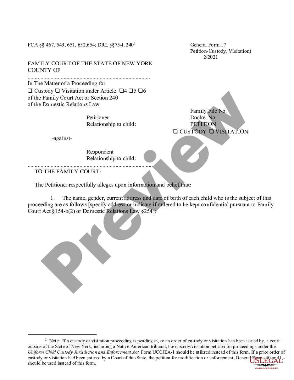 page 0 Petition for Custody - Visitation preview