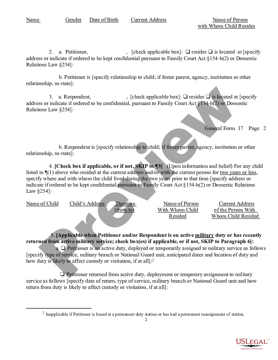 page 1 Petition for Custody - Visitation preview