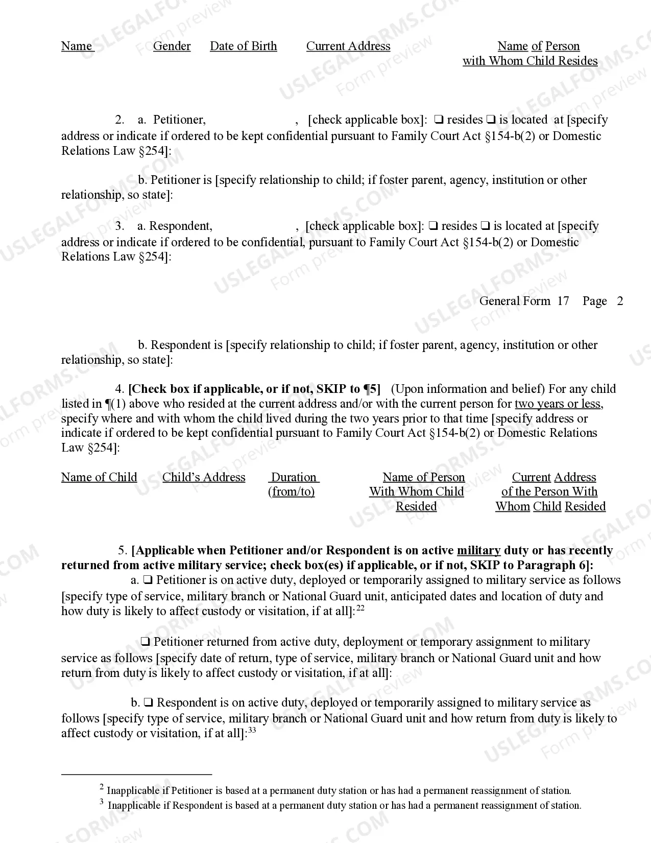 Preview Petition (For Custody And Or Visitation)
