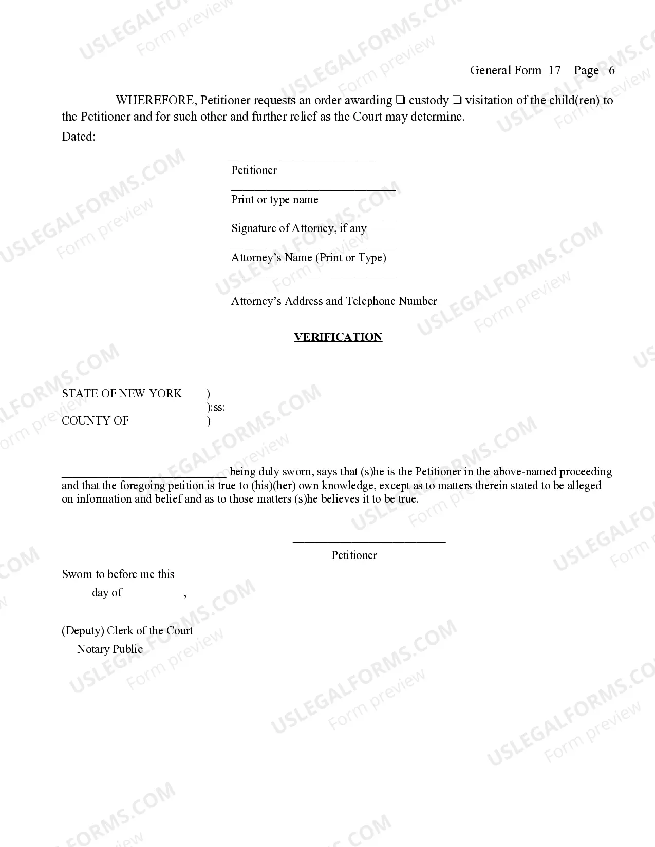 Preview Petition (For Custody And Or Visitation)