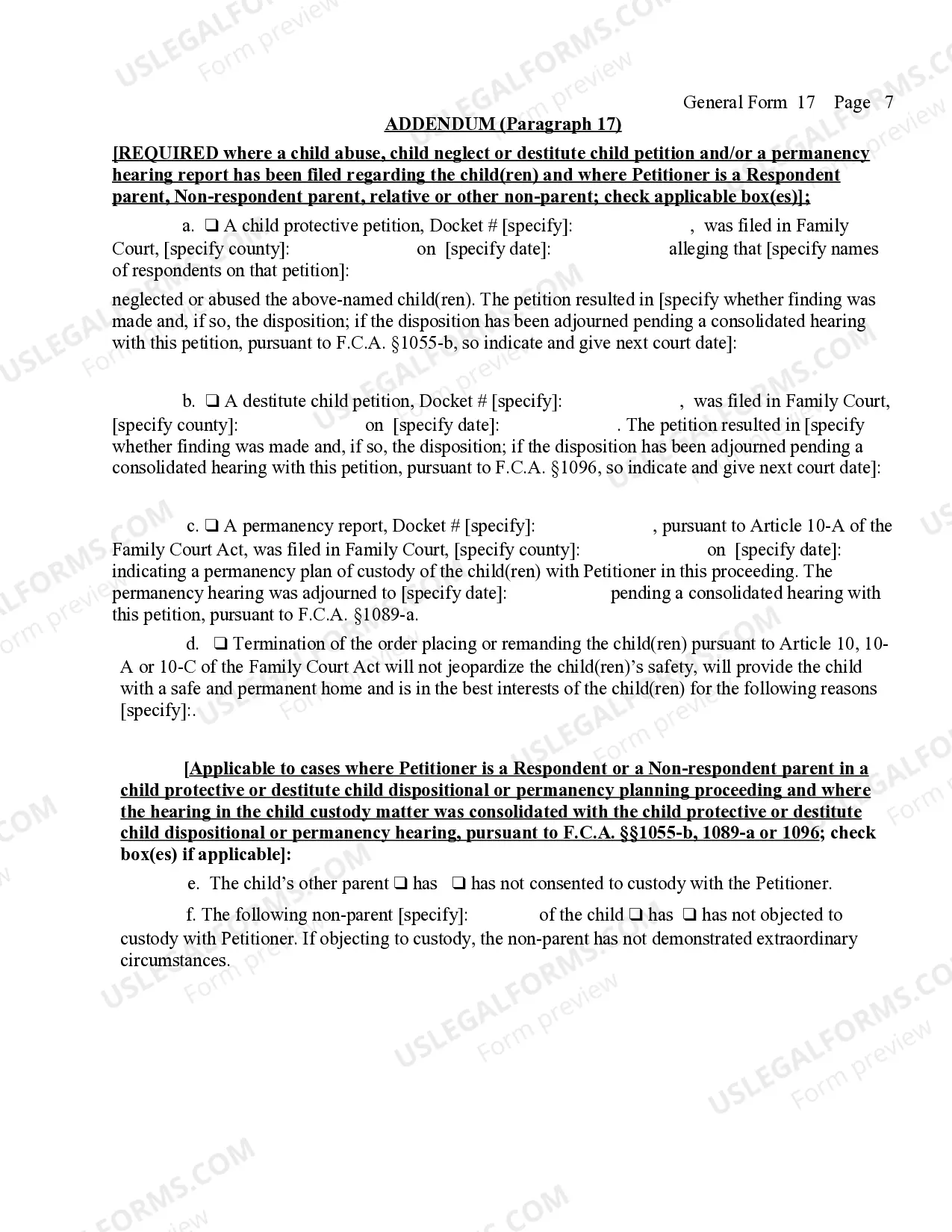 Preview Petition (For Custody And Or Visitation)