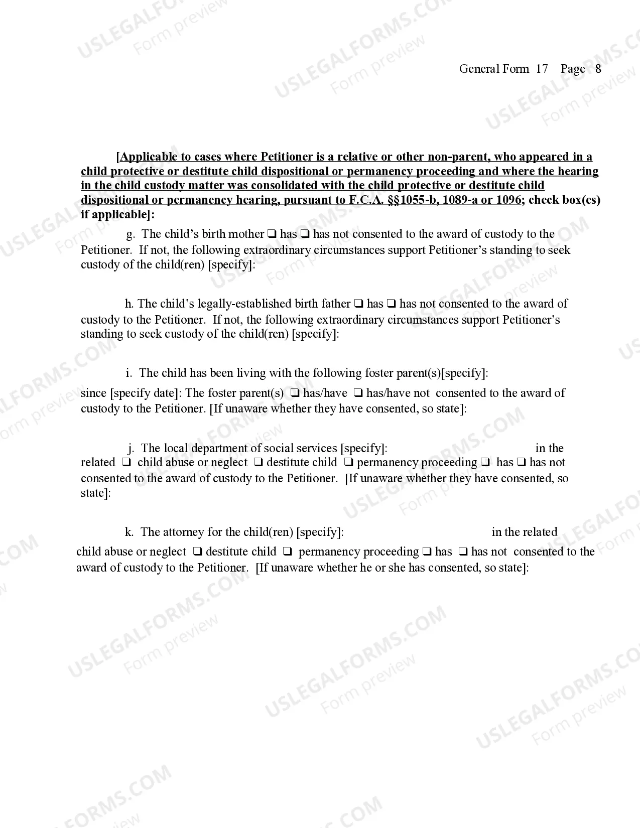 Preview Petition (For Custody And Or Visitation)