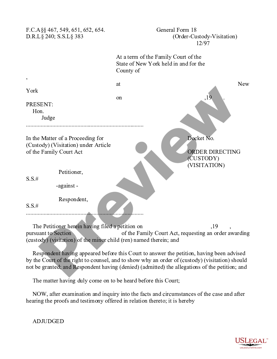 page 0 Order Directing - Custody - Visitation 12-97 preview