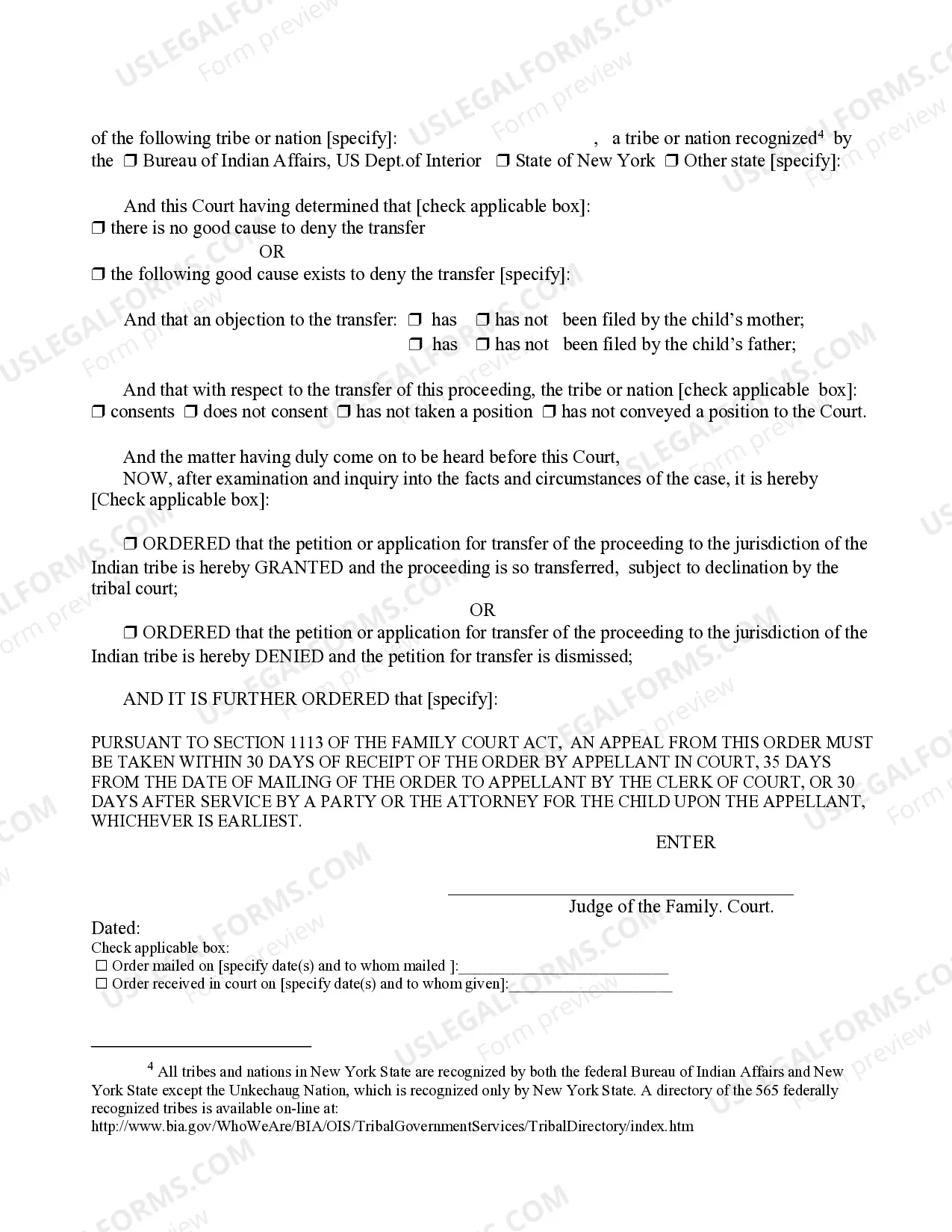 Preview Order Determining Petition For Transfer of Proceeding Concerning An Indian Child