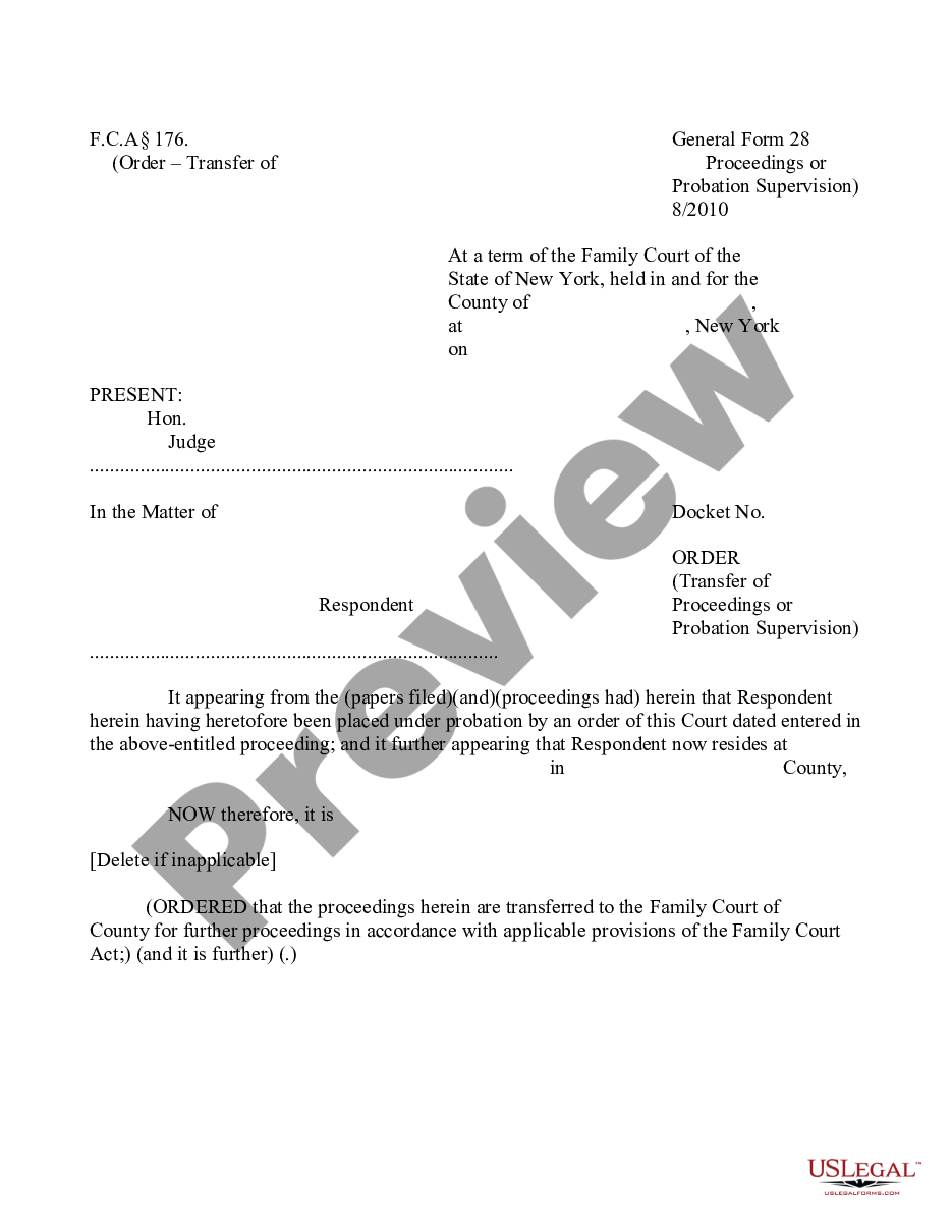form Order - Transfer of Proceedings or Probation Supervision preview