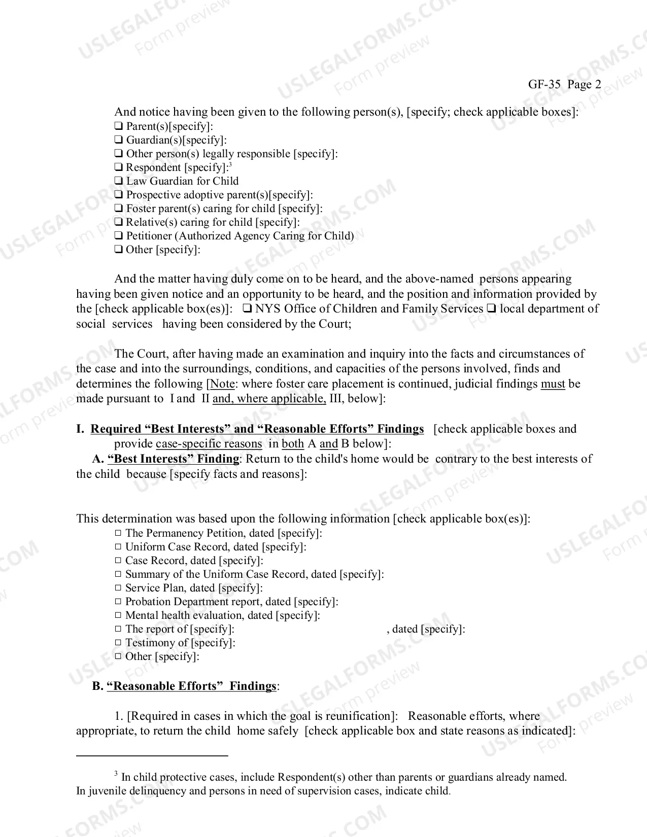 Preview Permanency Hearing Order