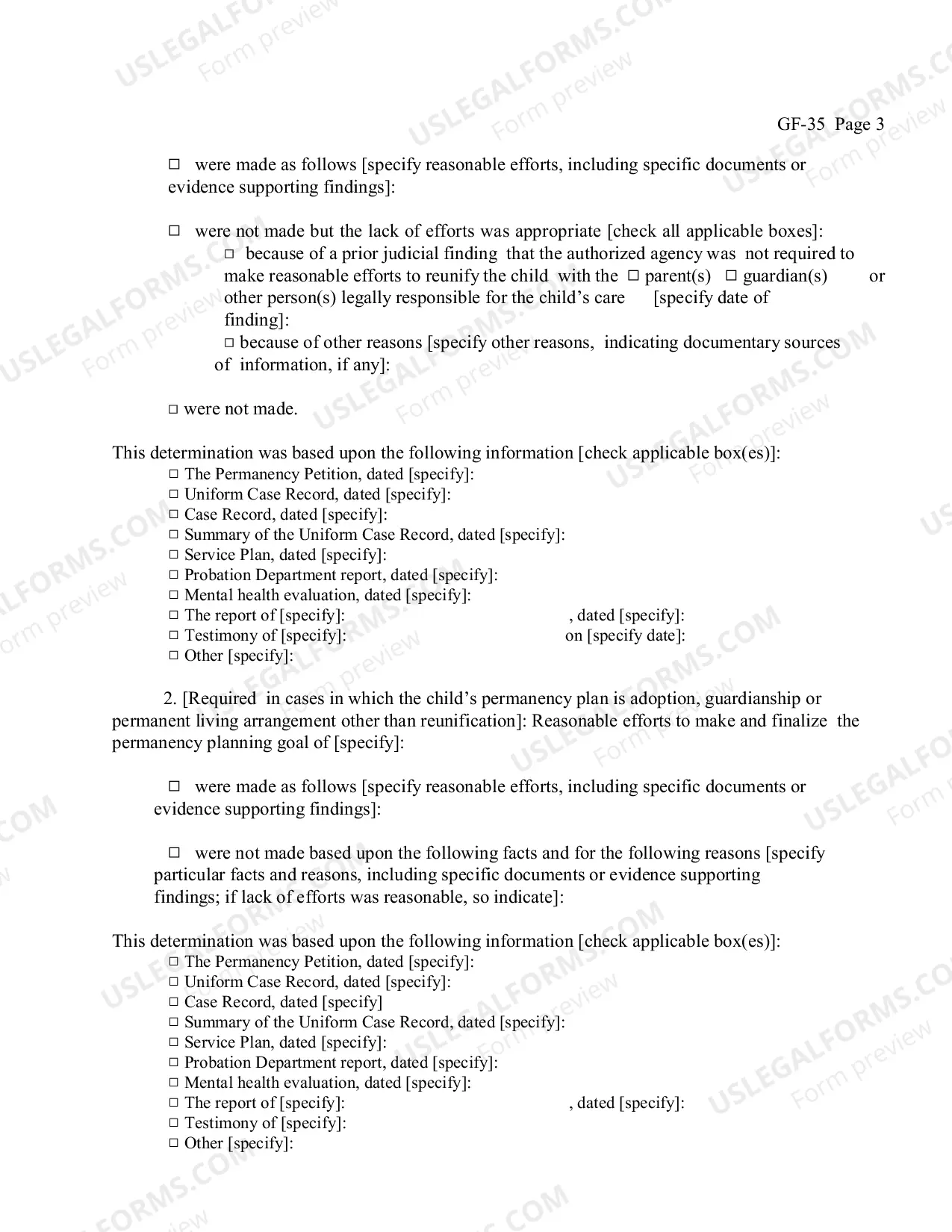 Preview Permanency Hearing Order