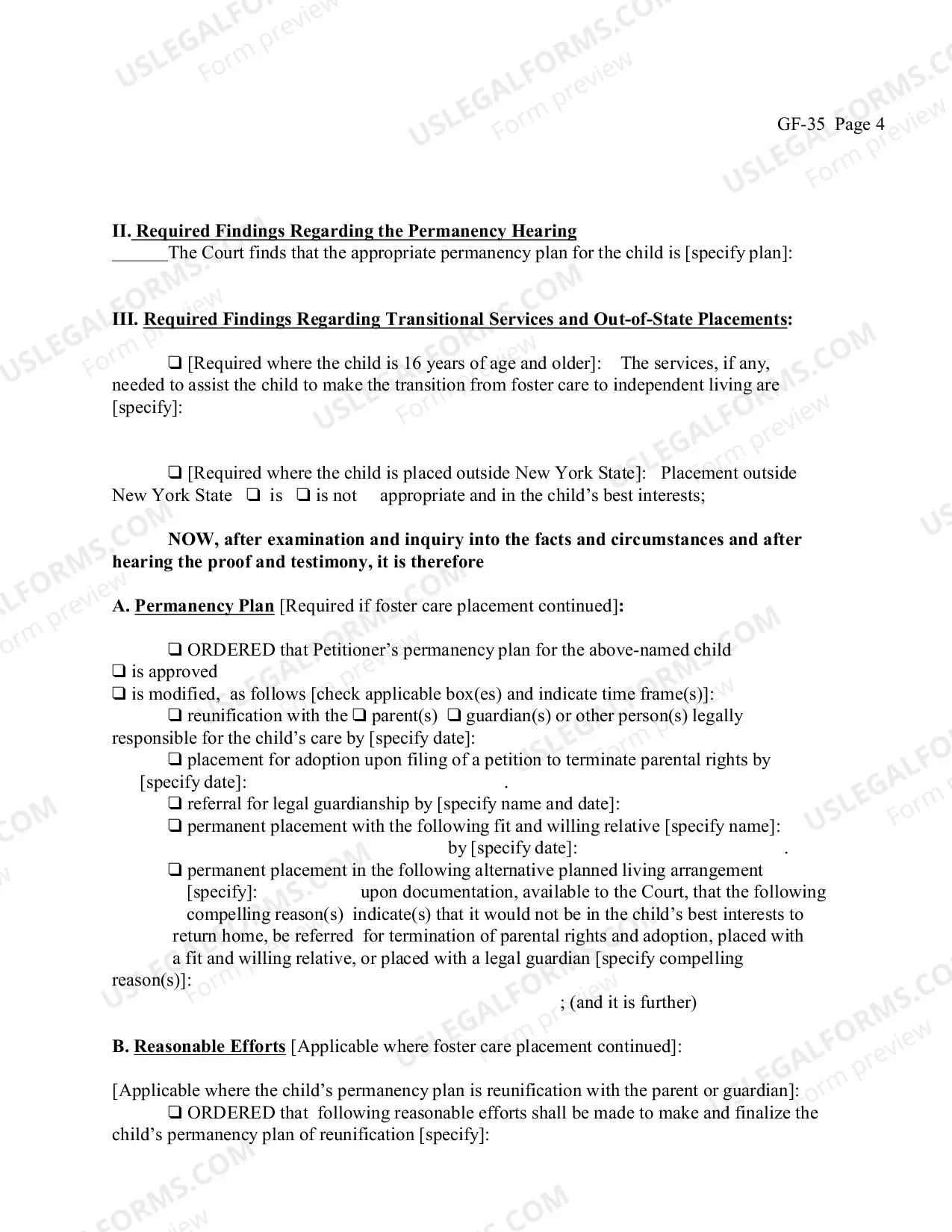 Preview Permanency Hearing Order