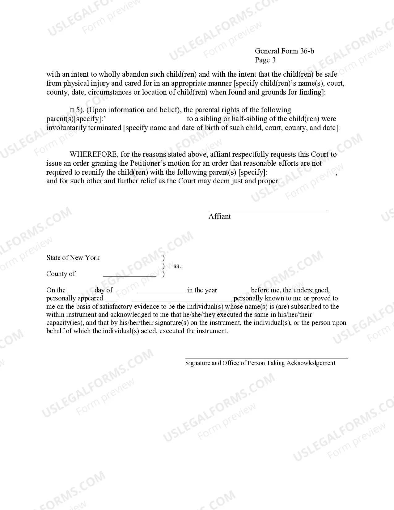 Preview Affirmation In Support of Motion For An Order That Reasonable Efforts Are Not Required