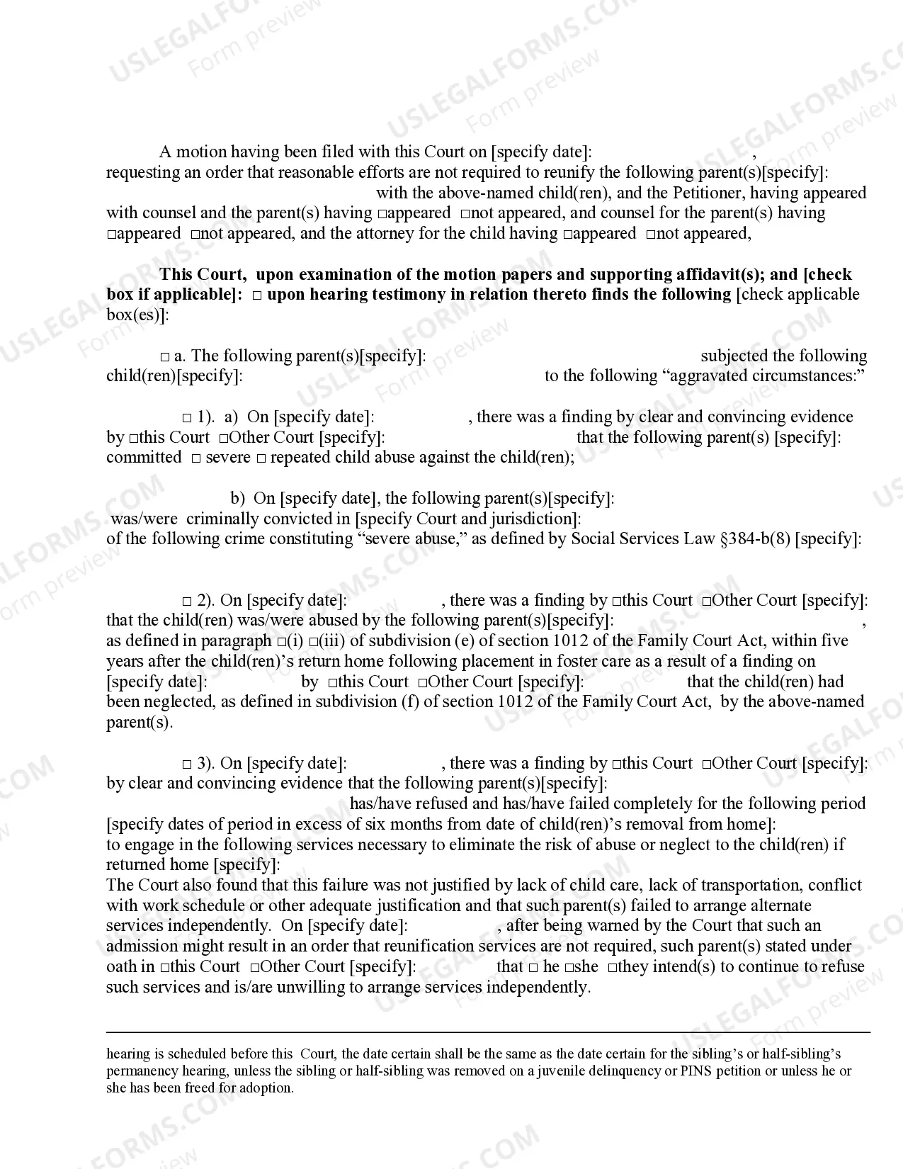 Preview Order On Motion For An Order That Reasonable Efforts Are Not Required