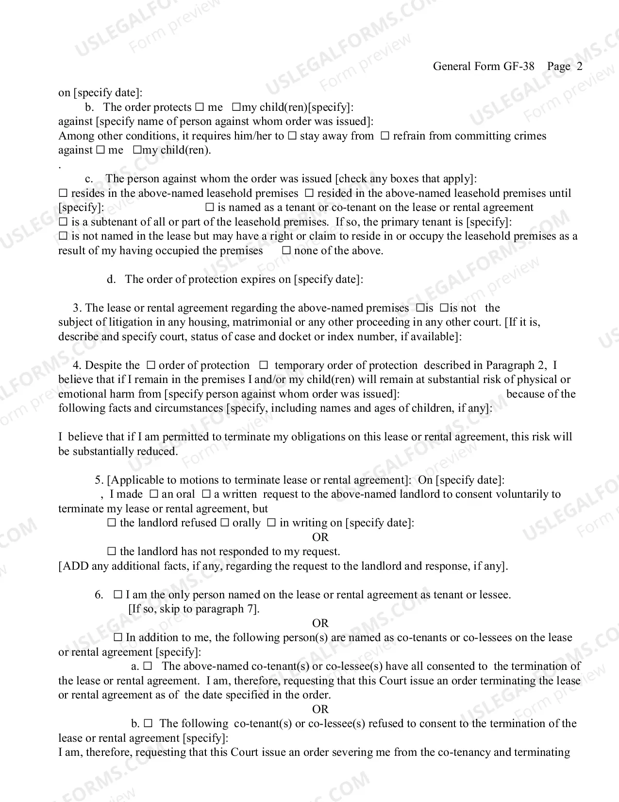 Preview Petition for Order Terminating or Severing Lease or Rental Agreement