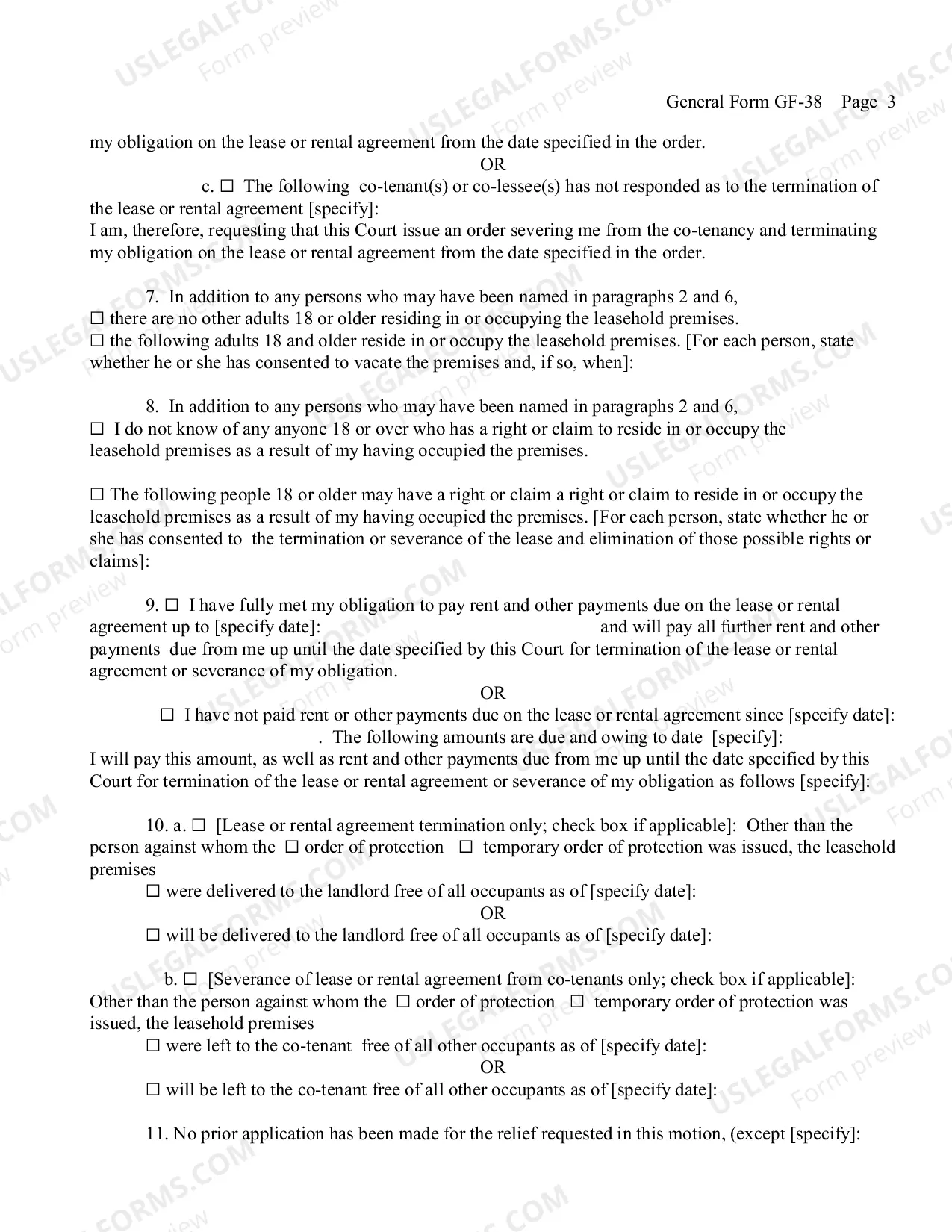 Preview Petition for Order Terminating or Severing Lease or Rental Agreement