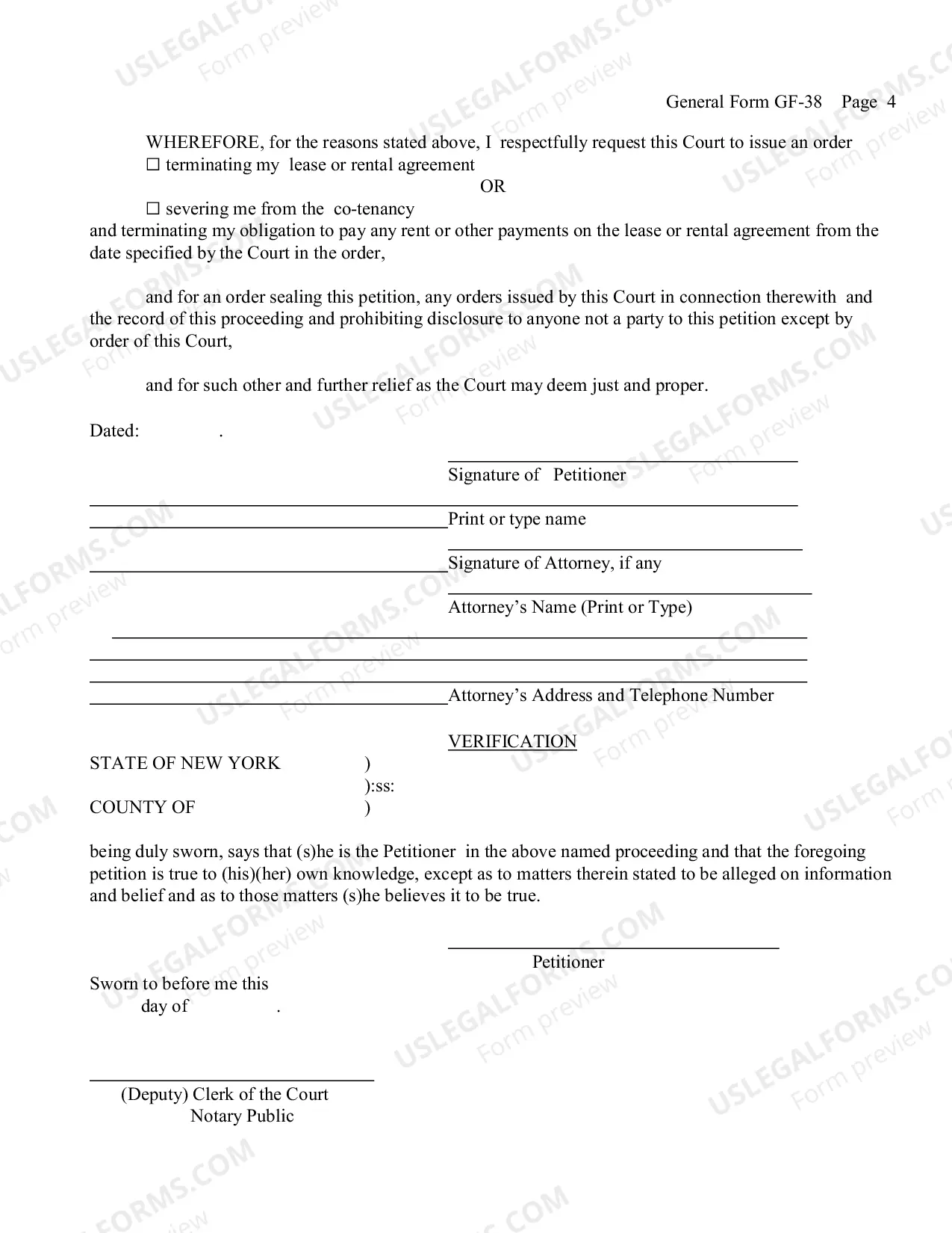 Preview Petition for Order Terminating or Severing Lease or Rental Agreement