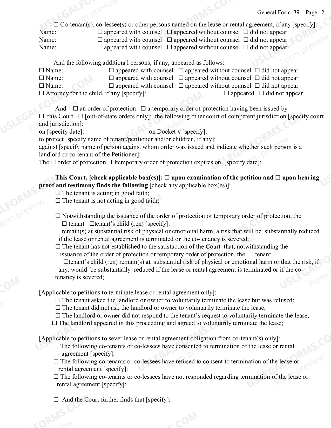 Preview Order On Petition For Termination Or Severance of Lease Or Rental Agreement