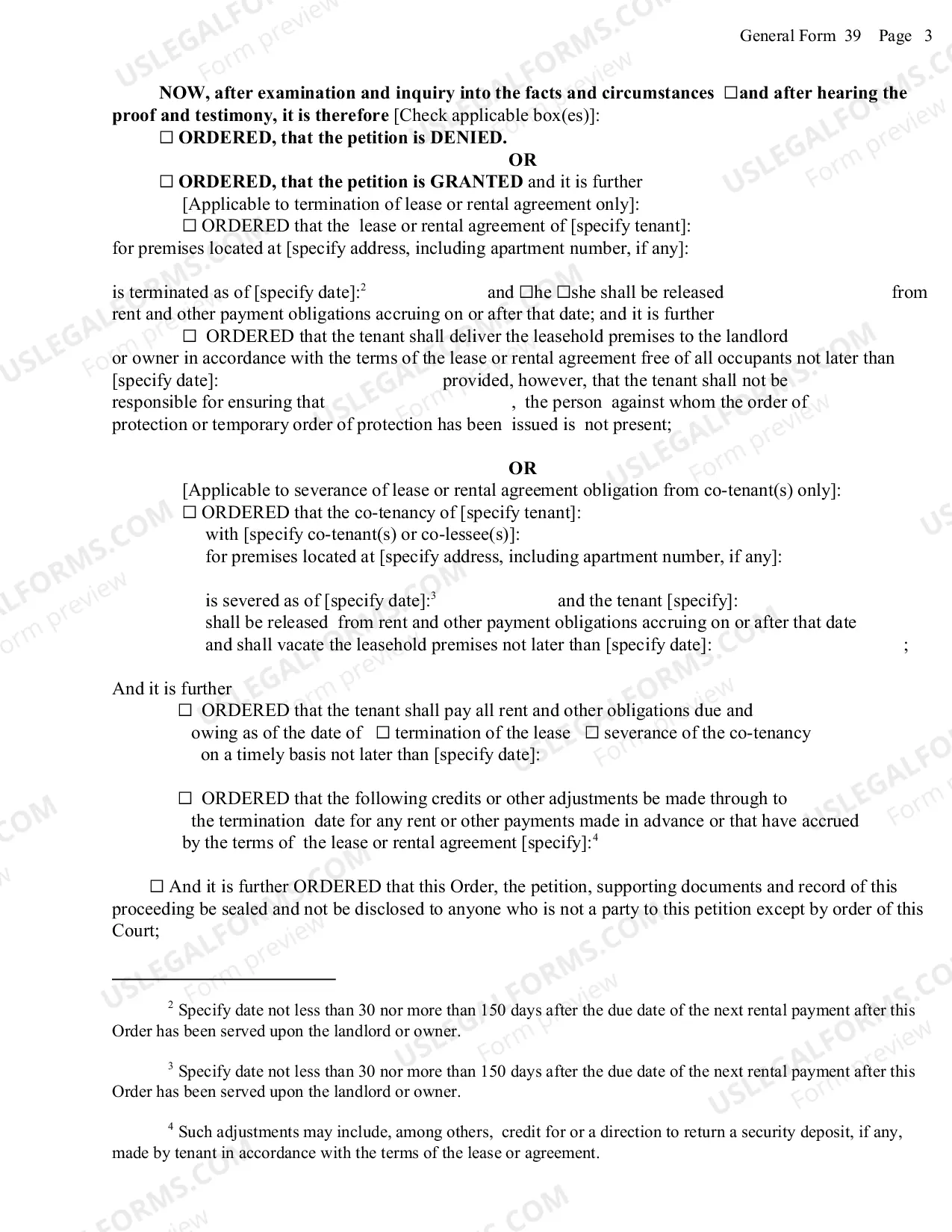 Preview Order On Petition For Termination Or Severance of Lease Or Rental Agreement