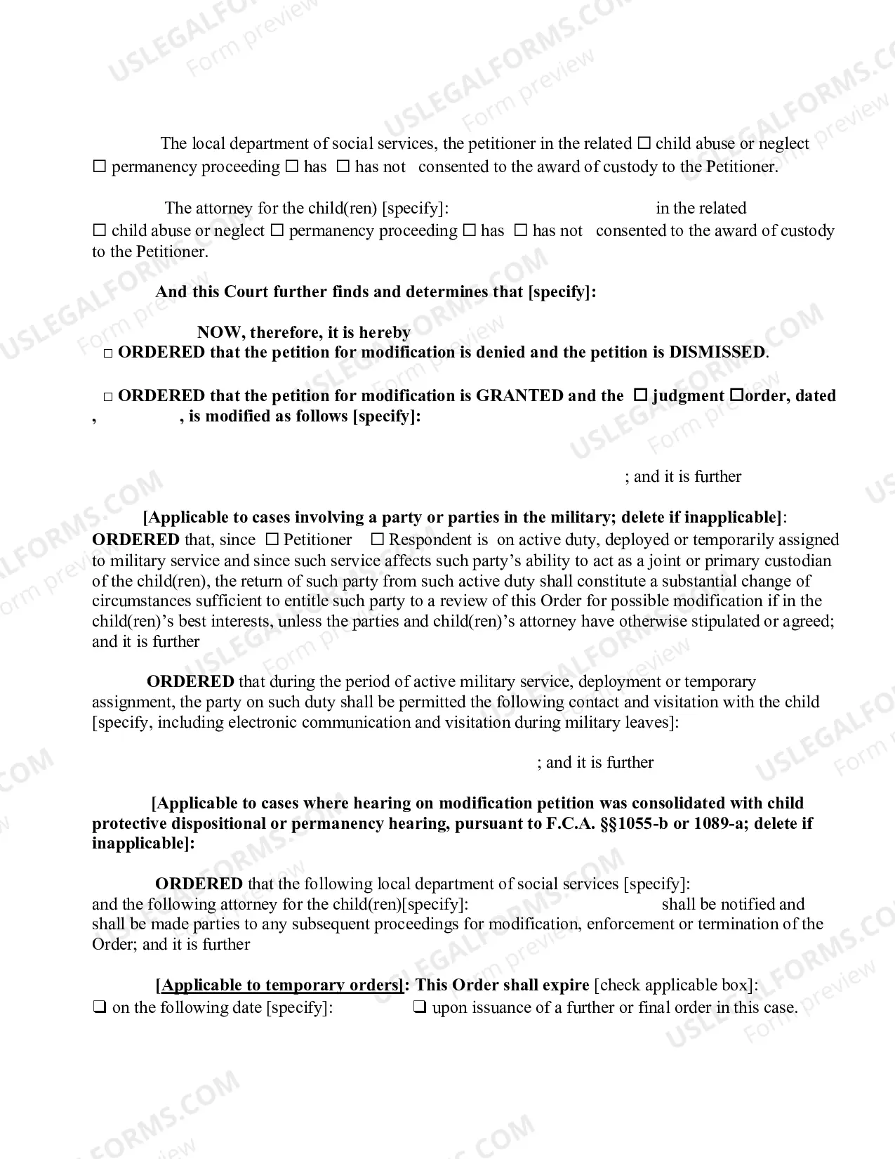 Preview Order On Petition For Modification of Order of Custody Or Visitation Made By Family Or Supreme Court