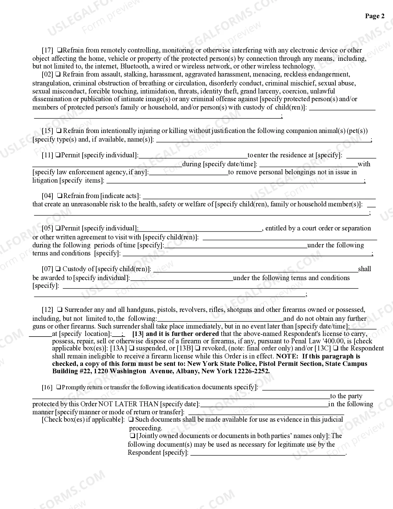 Preview Temporary Order of Protection (Family Court)