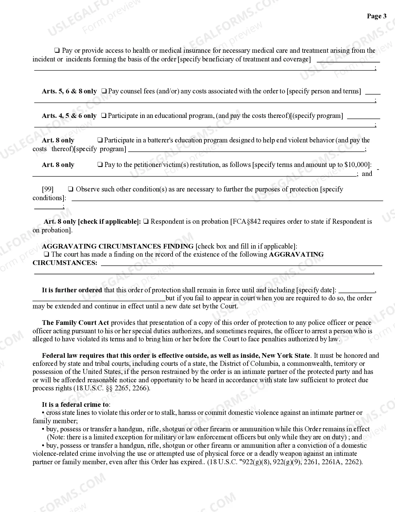 Preview Temporary Order of Protection (Family Court)