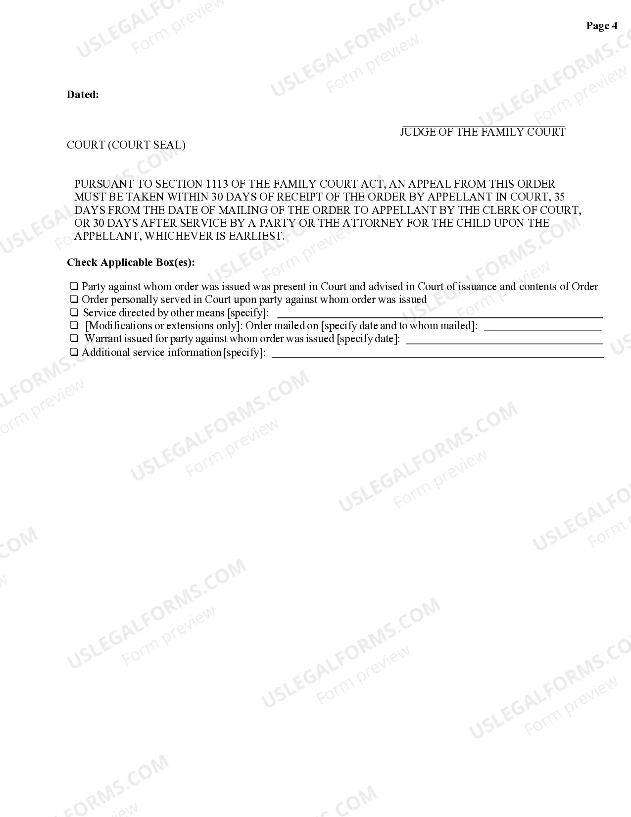 Preview Temporary Order of Protection (Family Court)