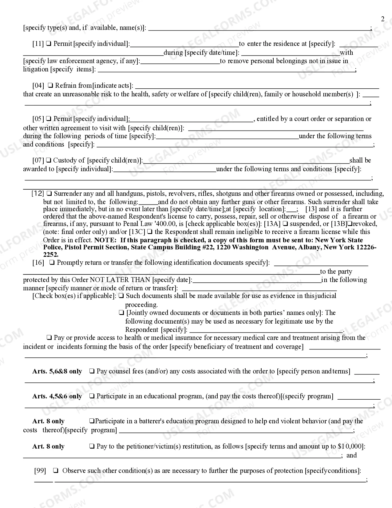 Preview Order of Protection (Family Court)