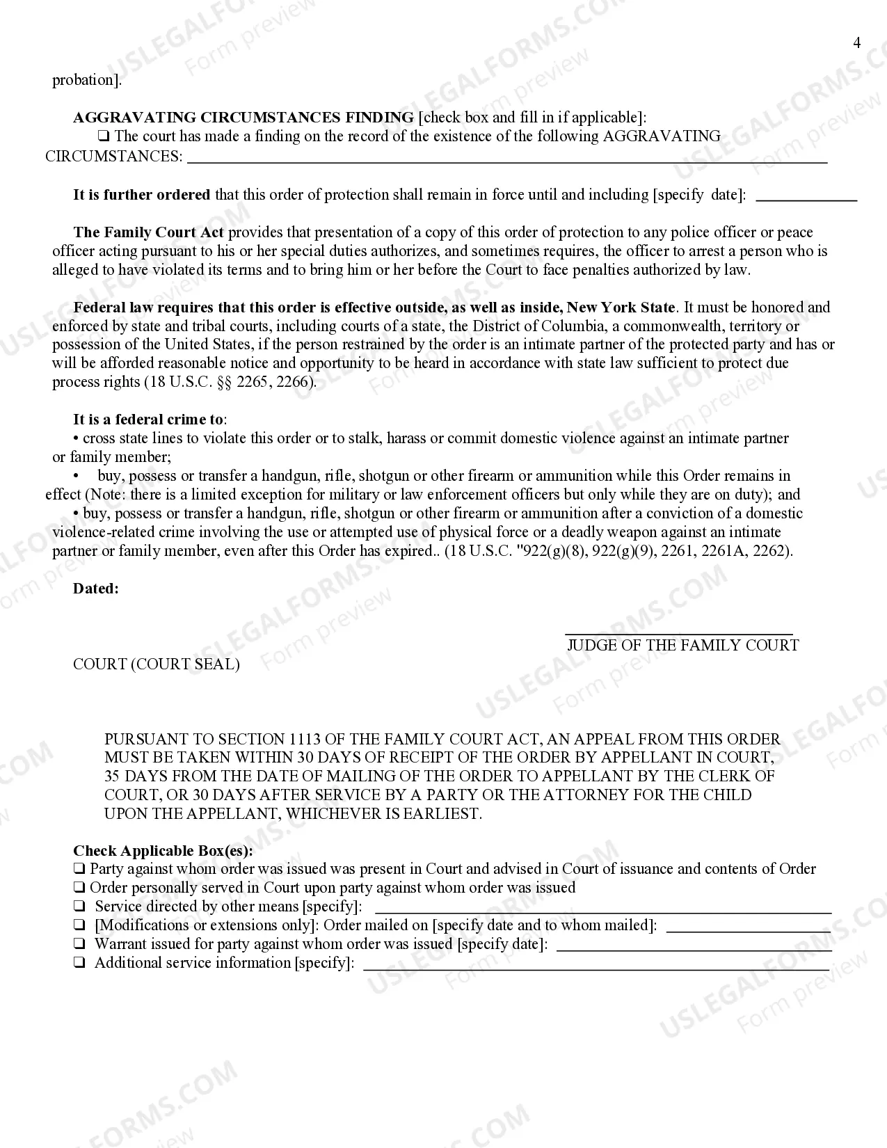 Preview Order of Protection (Family Court)