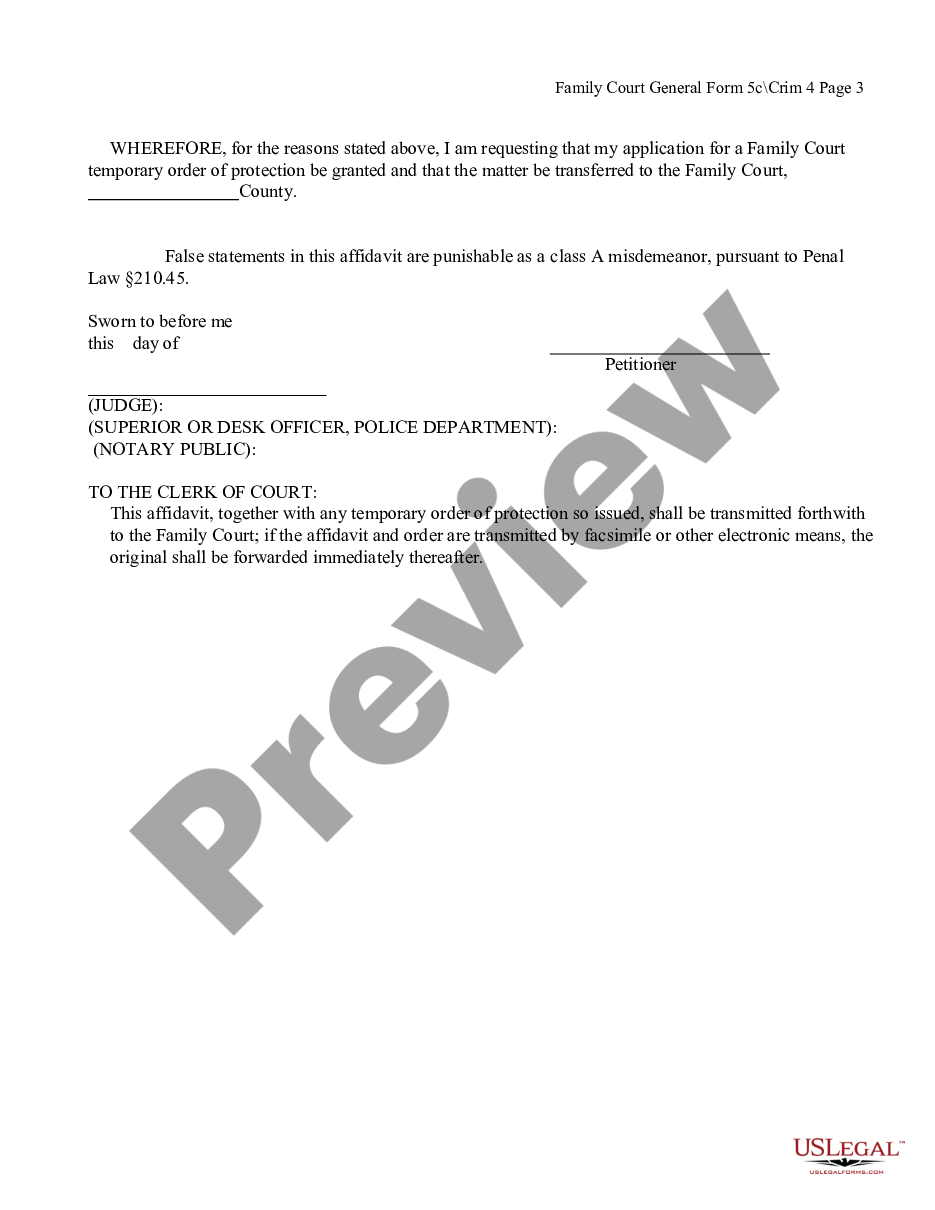 Bronx New York Affidavit in Support of Modification of Family Court