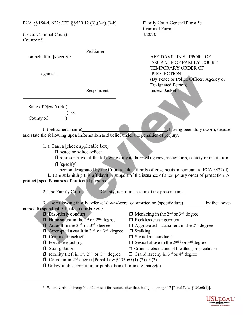 New York Affidavit in Support of Modification of Family Court Order of