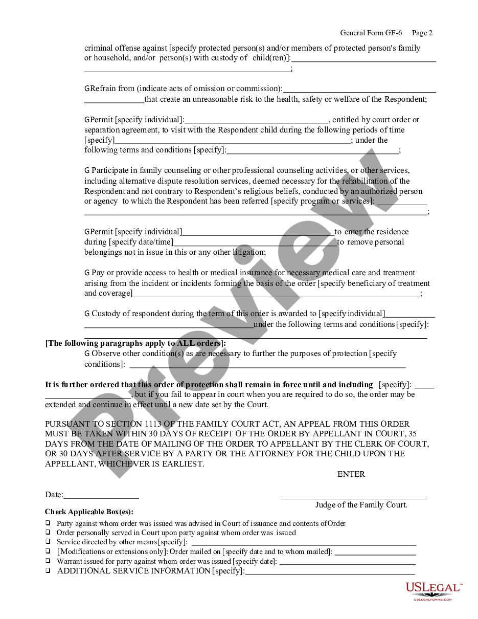 page 1 Temporary Order of Protection - PINS - Juvenile Delinquency preview