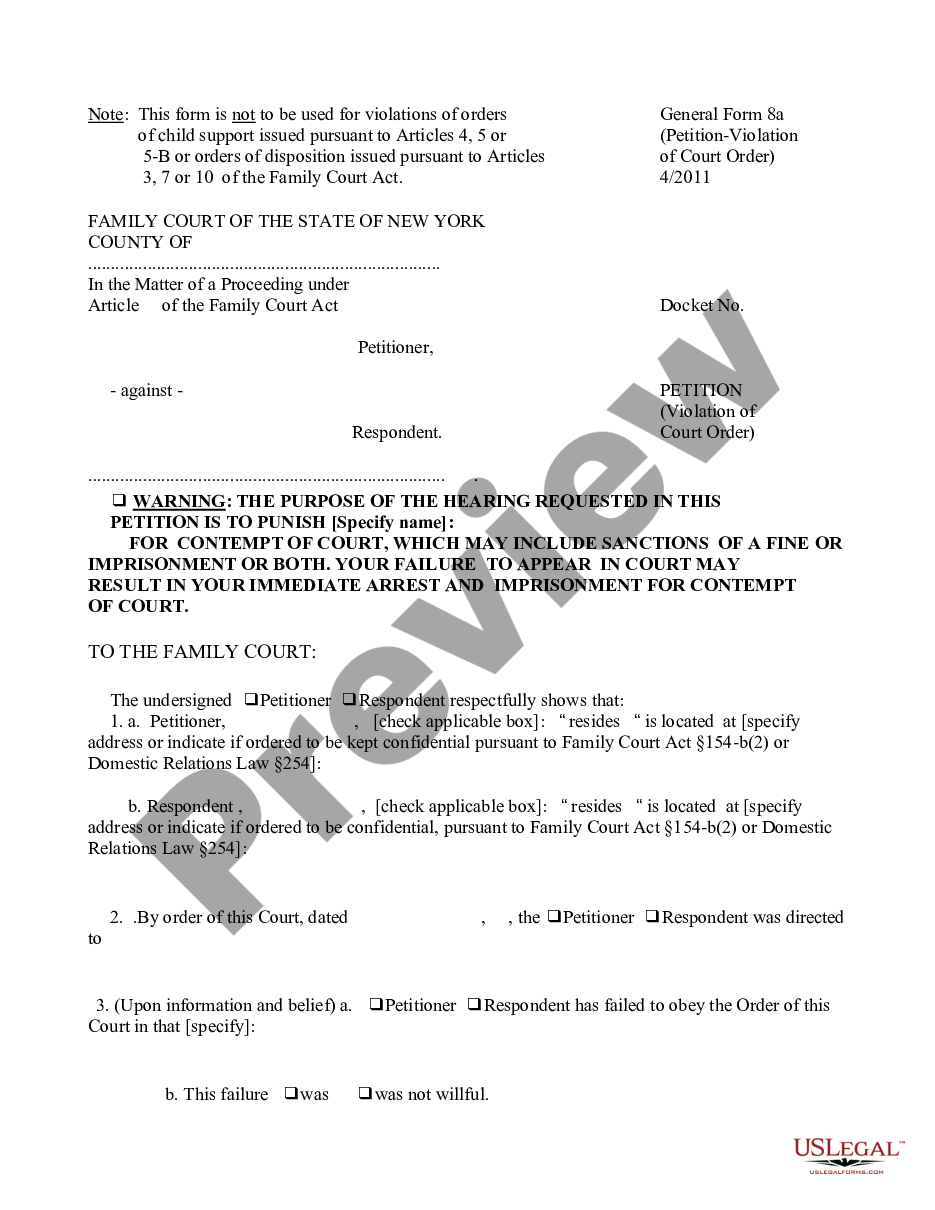 form Petition - Violation of Court Order preview