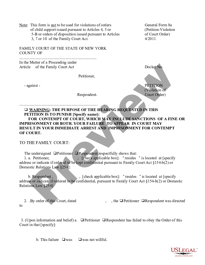 Nassau New York Petition - Violation of Court Order - Violation ...