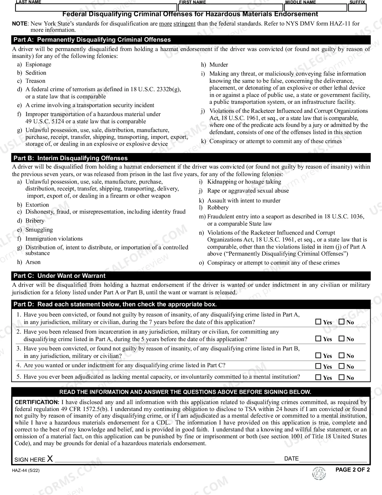 Preview Application for a Hazardous Materials Endorsement