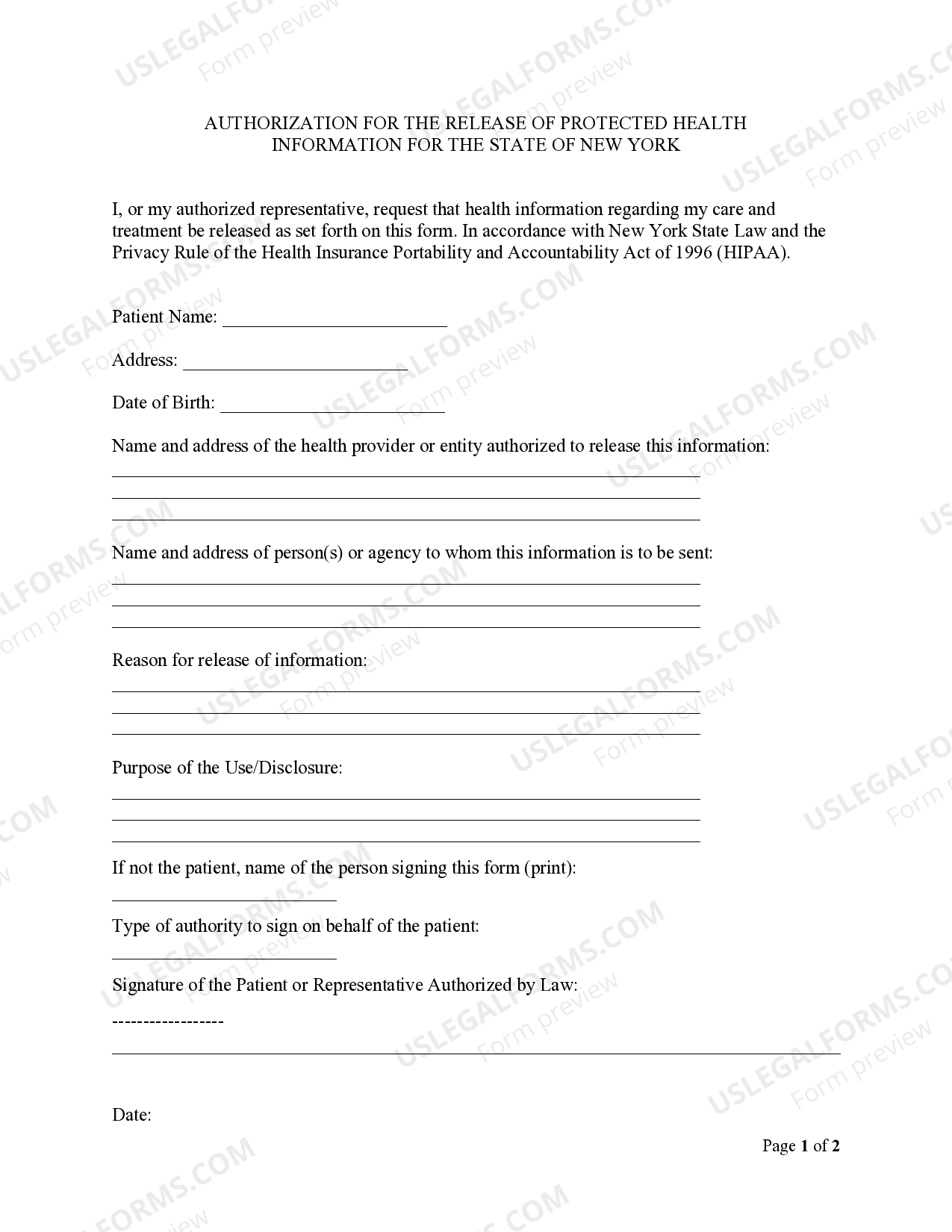 New York Release and Authorization US Legal Forms