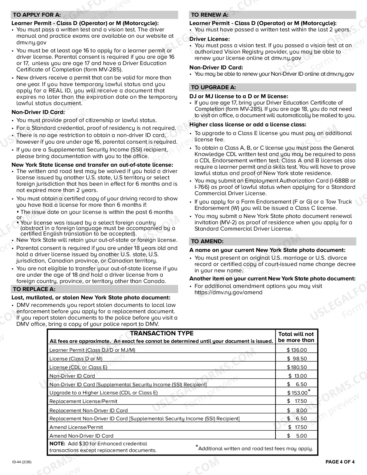 Preview Proofs of Identity for Standard Learner Permit, Driver License, and Non-Driver ID Card