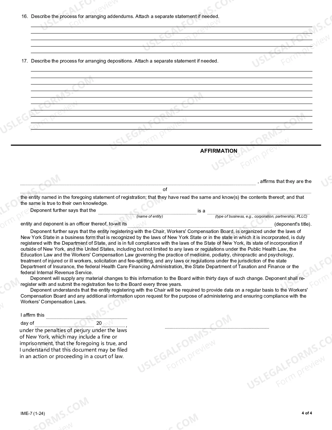 Preview Statement of Registration (Section 13n-WCL)