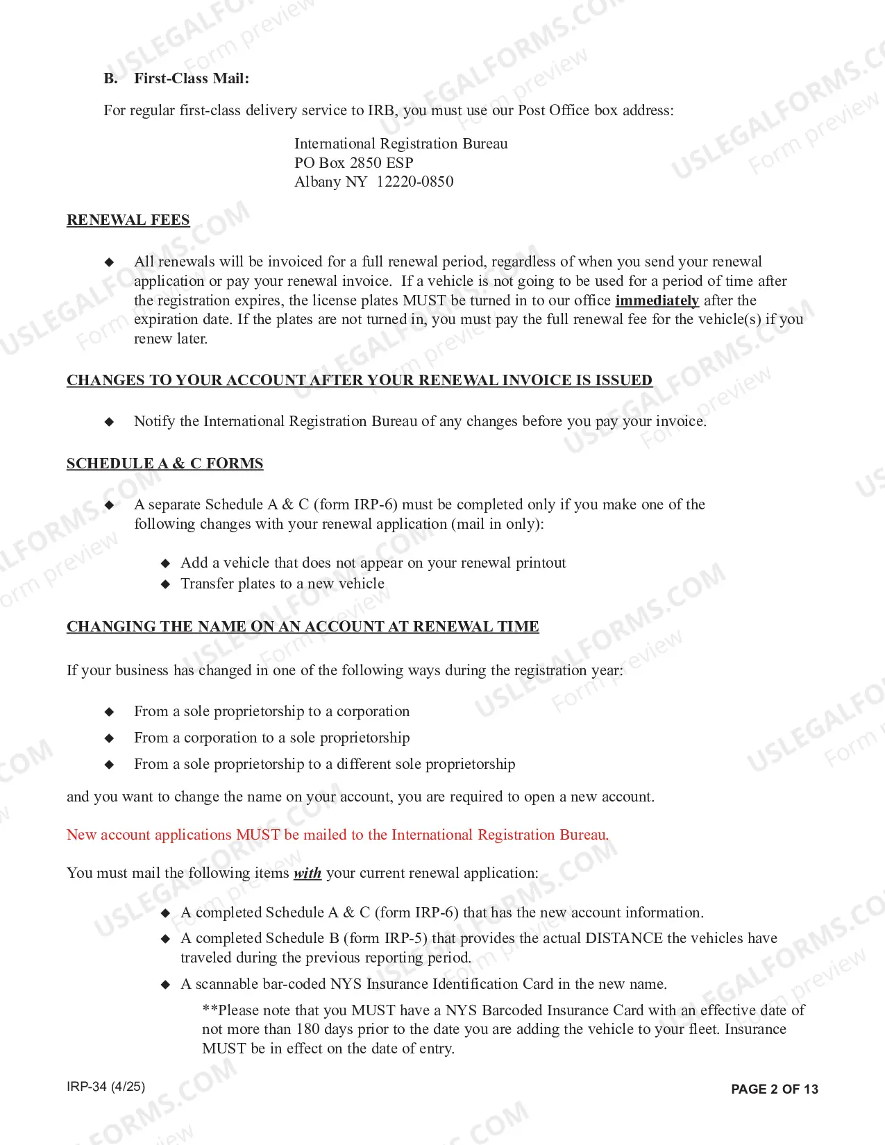 Preview IRP Renewal Packet