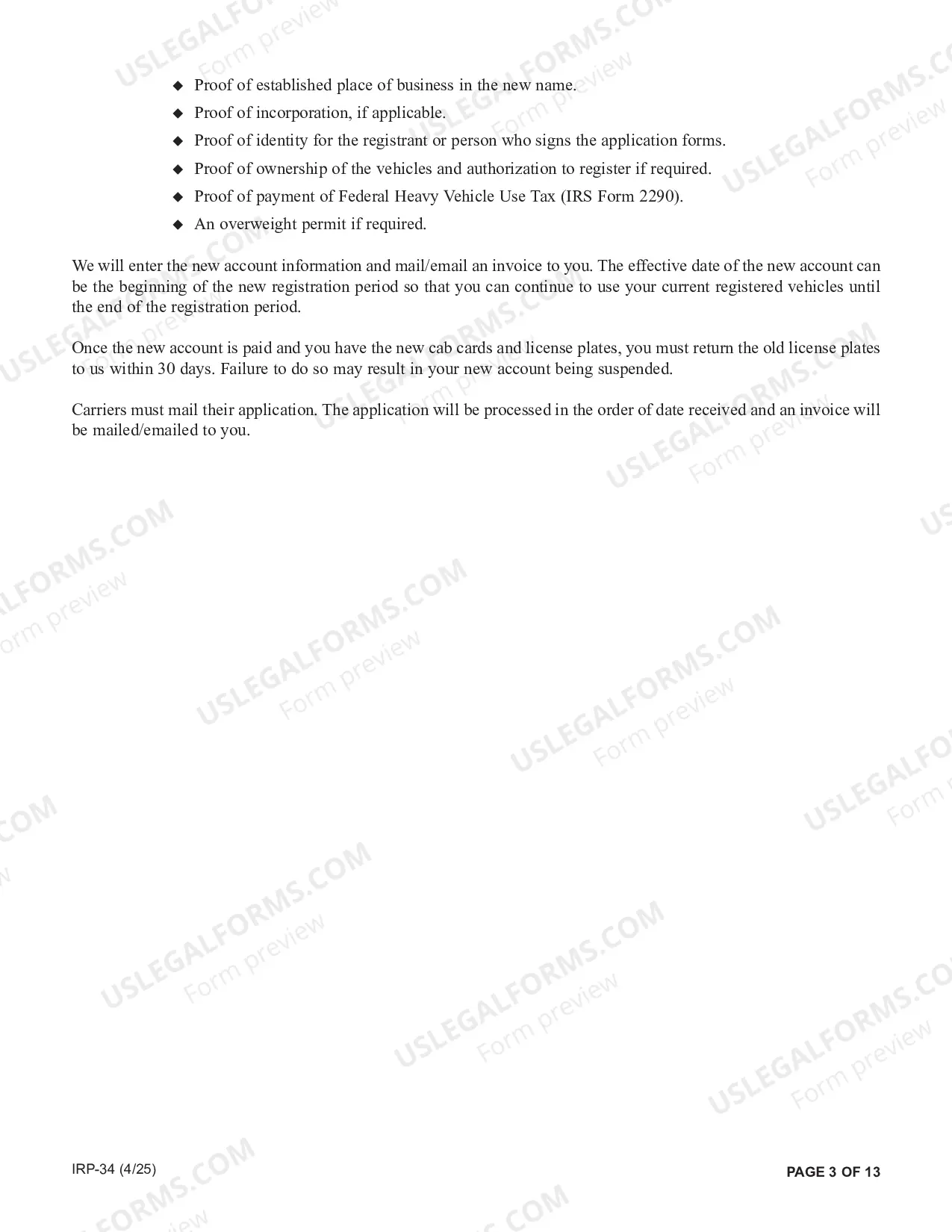 Preview IRP Renewal Packet