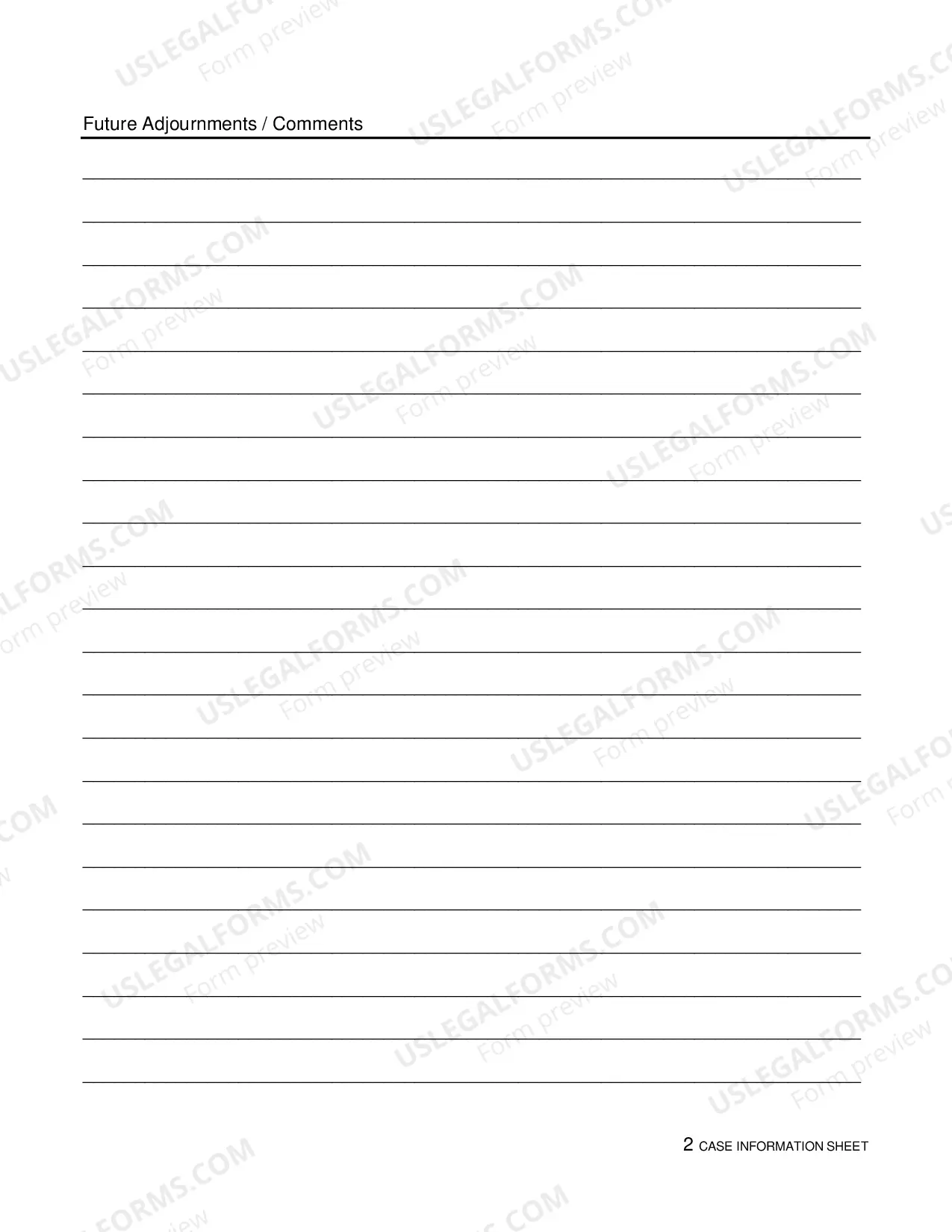Preview Case Information Sheet