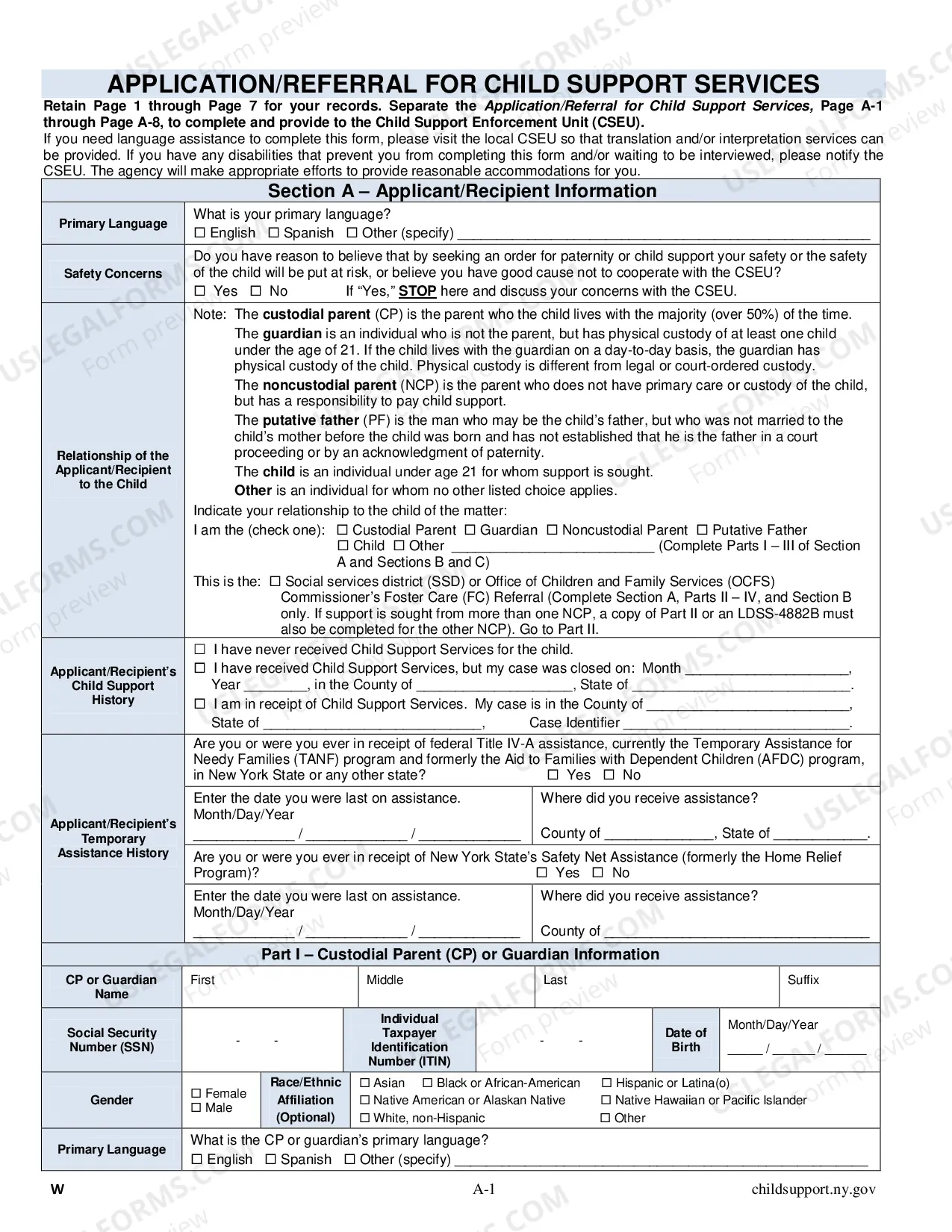 Preview LDSS 4882 Application for Child Support Services