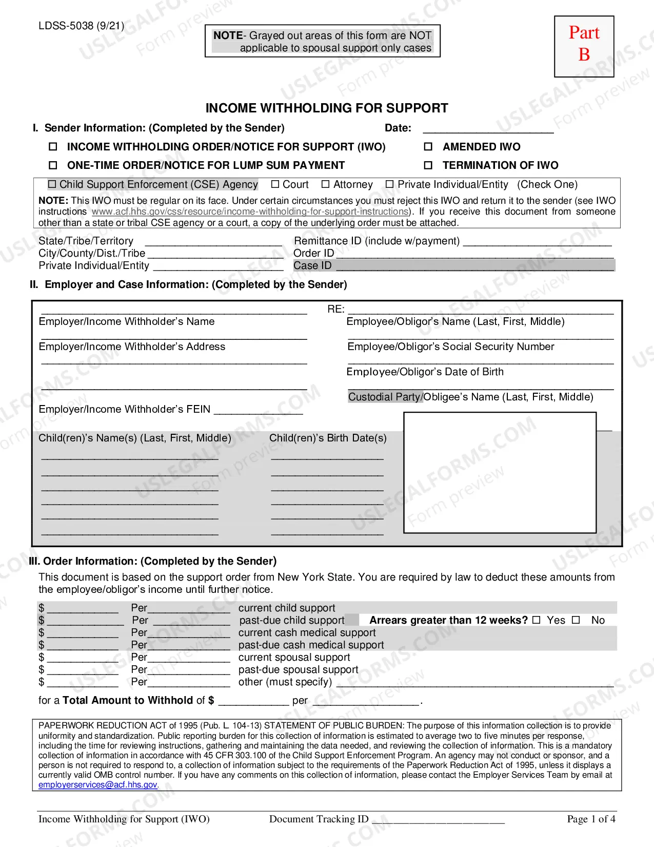 Preview Spousal Support Only Income Withholding Order (LDSS-5038)