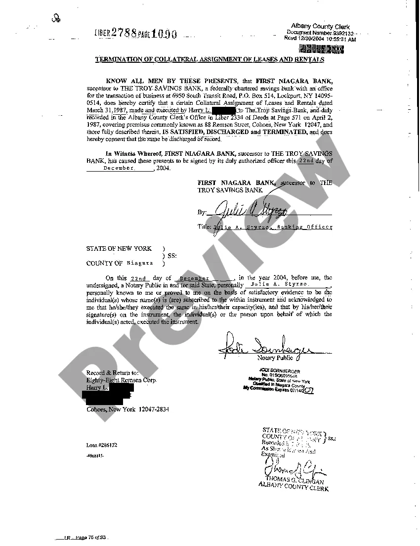 Preview Termination of Collateral Assignment of Leases and Rentals